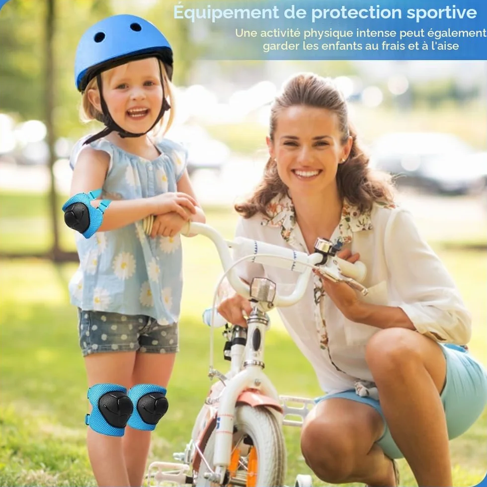Mizikuu Protection Roller Enfant 7 en 1 Casque Vélo Enfant Kit Réglables Coudières Genouillère Protège Poignets Bleu
