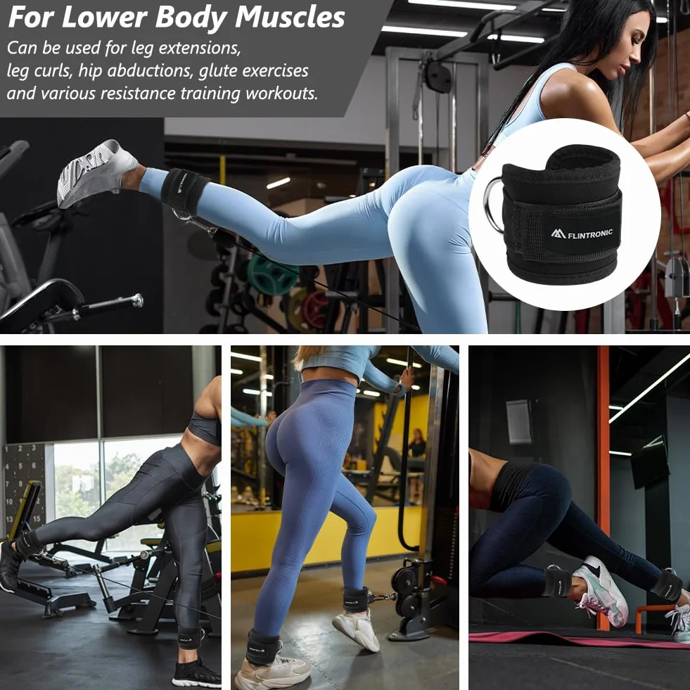 flintronic Sangle Cheville Musculation Poulie, Sangle de Cheville Réglable Gymnastique, Sangles Musculation avec Double Anneau D