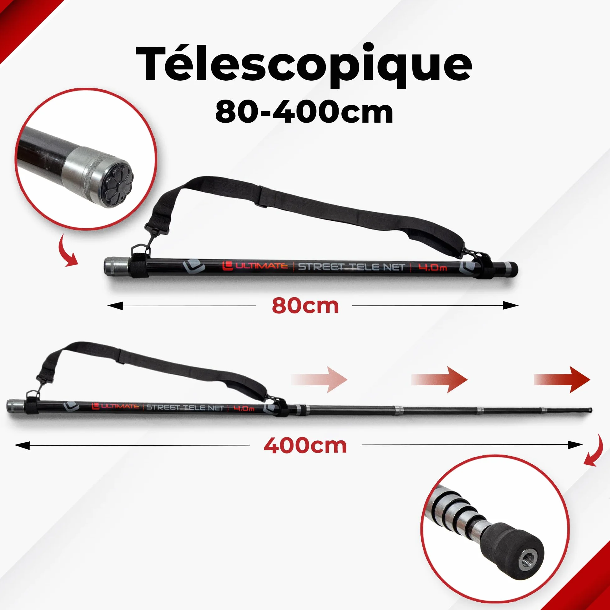 Ultimate Epuisette Streetfishing Landing Net + Manche Télescopique 4.00m - Epuisette