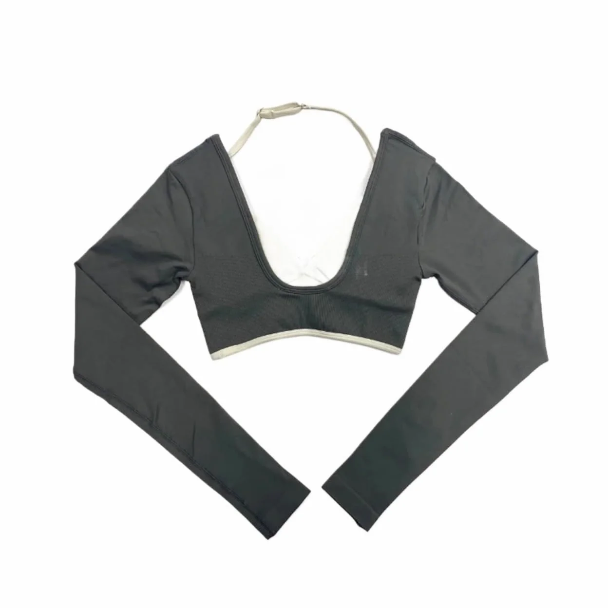 Ensemble Yoga Femme Haut Court de Yoga for Femmes, 2 pièces, Gilet à Manches Longues, Dos Ouvert, Chemises Fitness avec Coussinets, Haut d'entraînement sans Couture
