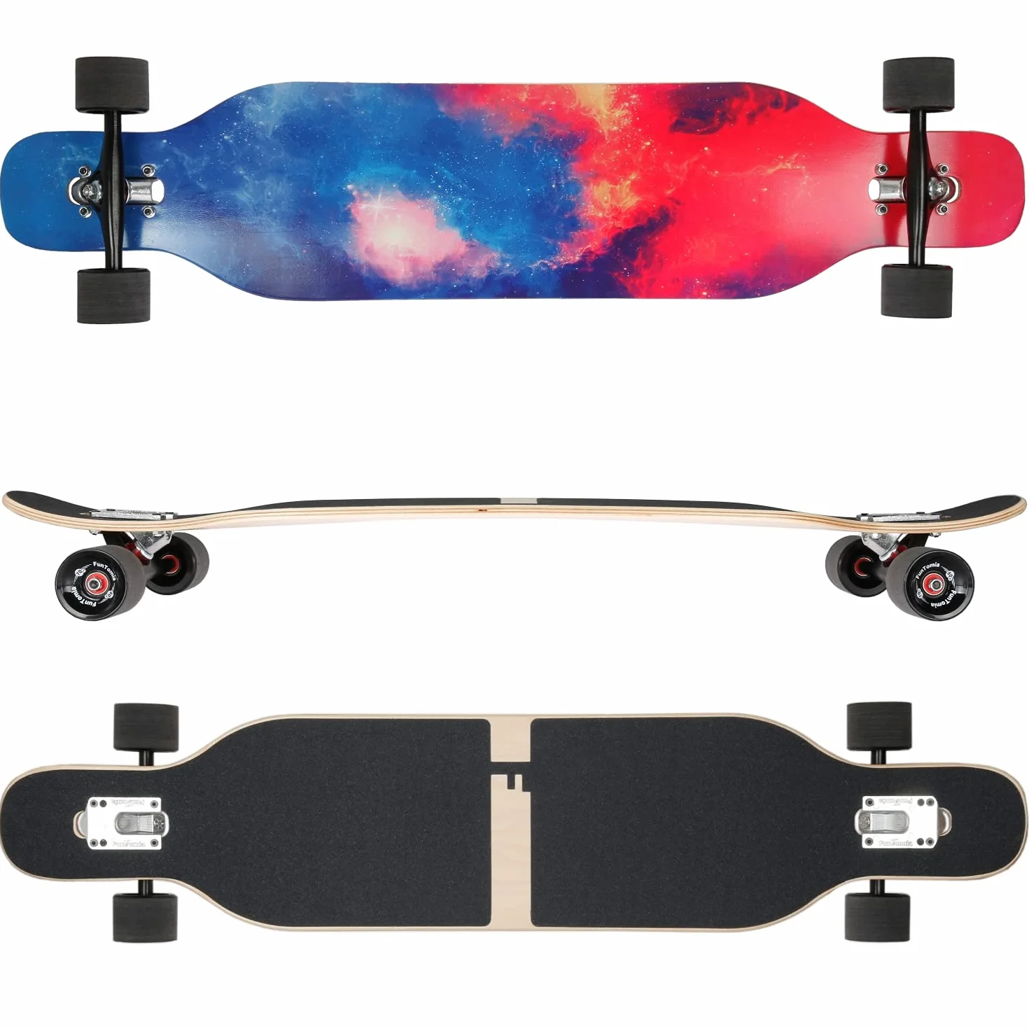 FunTomia Longboard 2 niveaux flexibles Skateboard Drop Through Cruiser Roulement à billes Mach1 Speed Outil en T