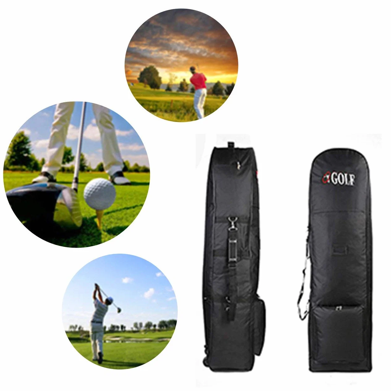 Housse de Protection de Voyage pour Sac de Golf Rembourré avec Roues en Nylon