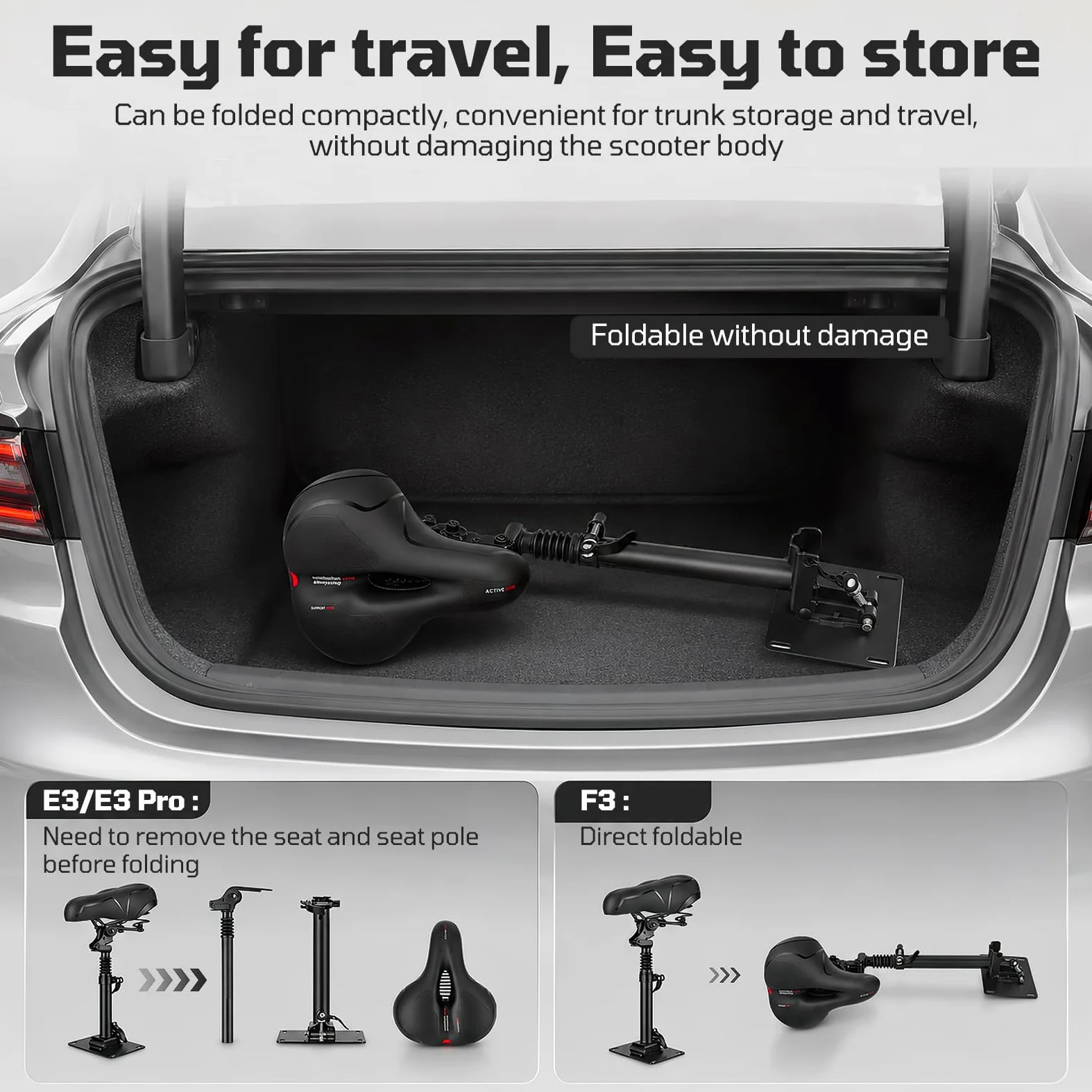 Siège Trottinette Électrique, Compatible avec Segway Ninebot F3/E3/E3Pro | Siège Pliable et Réglable en Hauteur pour Adultes Hauteur D'assise 45 à 65cm Amortisseur Portable avec Bandoulière