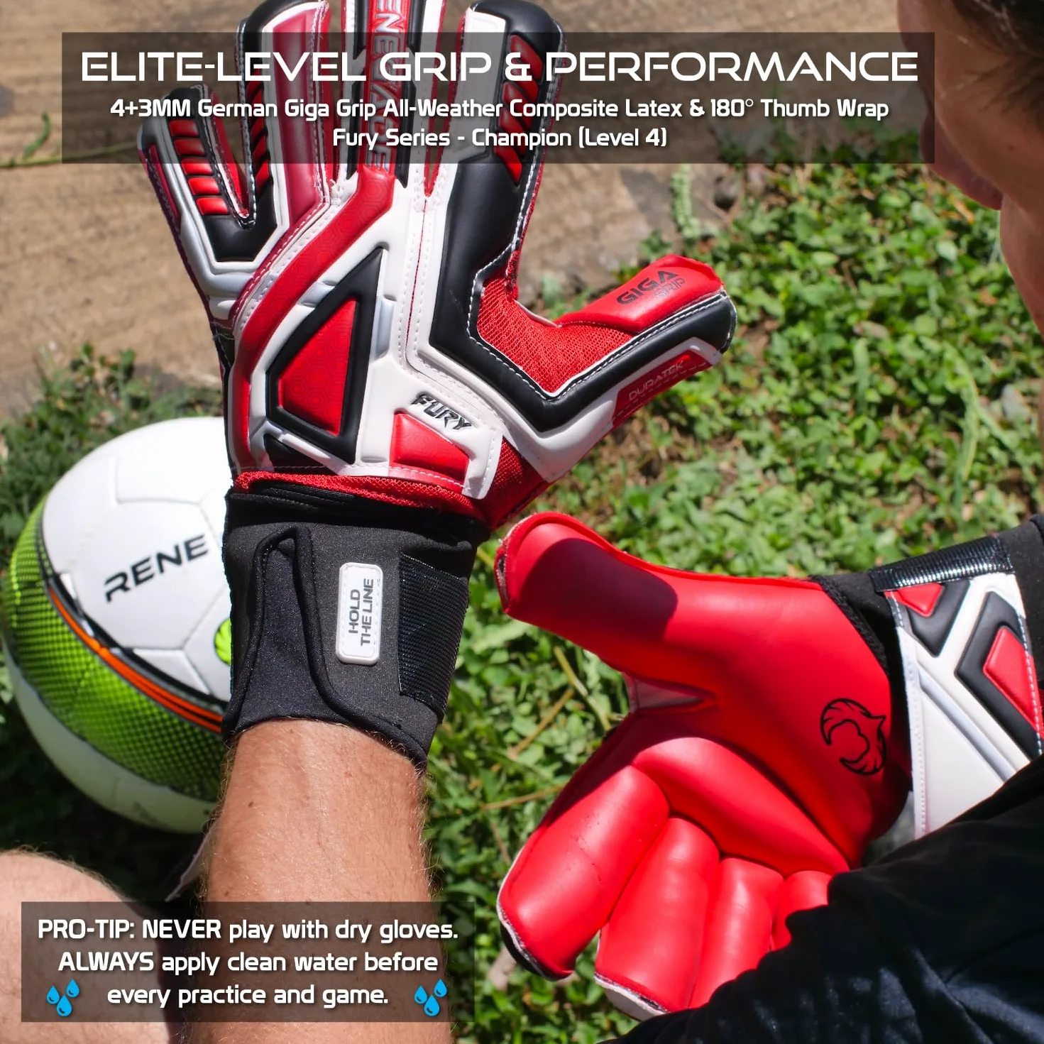 Renegade GK Fury Gants De Gardien De But (Tailles 7-11, Level 4) 4+3MM Giga Grip & Pro-Tek Fingersaves | Excellent Poigne & Protection | Gant Gardien de But Adulte, Homme, Junior