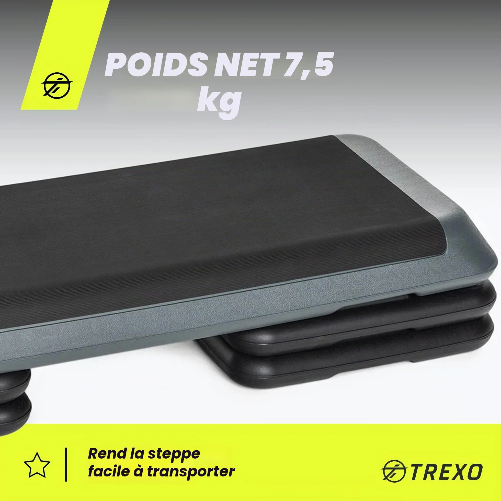 TREXO Step d'exercice aérobique pour cardio-training Hauteur réglable 10-15-20 cm 109 x 41 cm 250 kg VERT