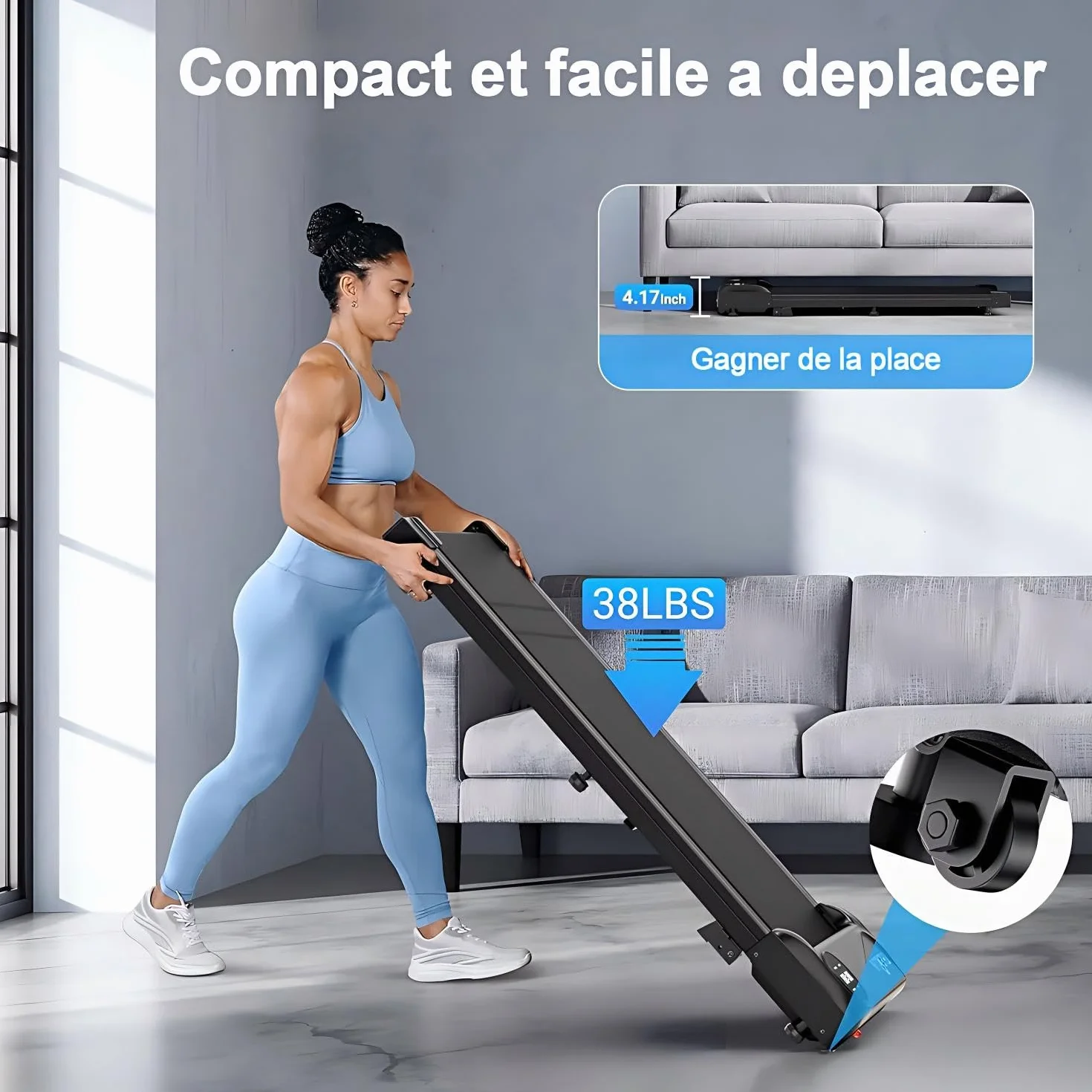 Tapis de Course Portable Walking Pad Électrique 2.5 HP 6km/h avec Télécommande Écran LCD 120 KG