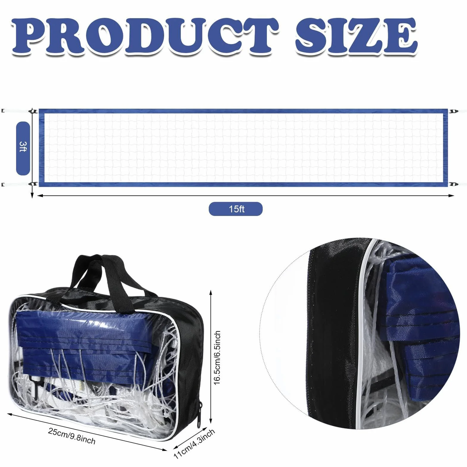 Filet de volley-ball de piscine portable 15 x 3 m pour adultes