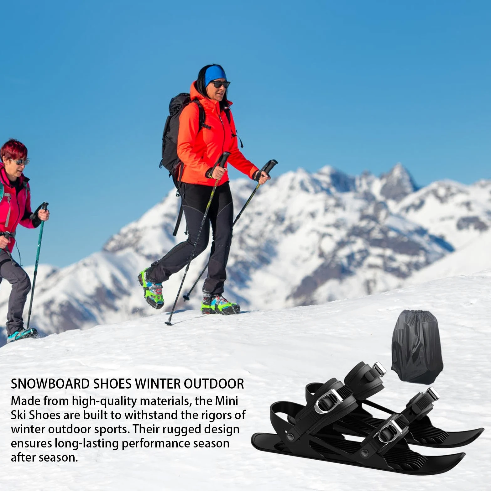 Raquettes de neige pour hommes, Raquettes de neige pour femmes, Ski de patinage, Accessoire de ski compact, outils de ski réglables multifonctionnels, pieds à neige légers et antidérapants pour hommes