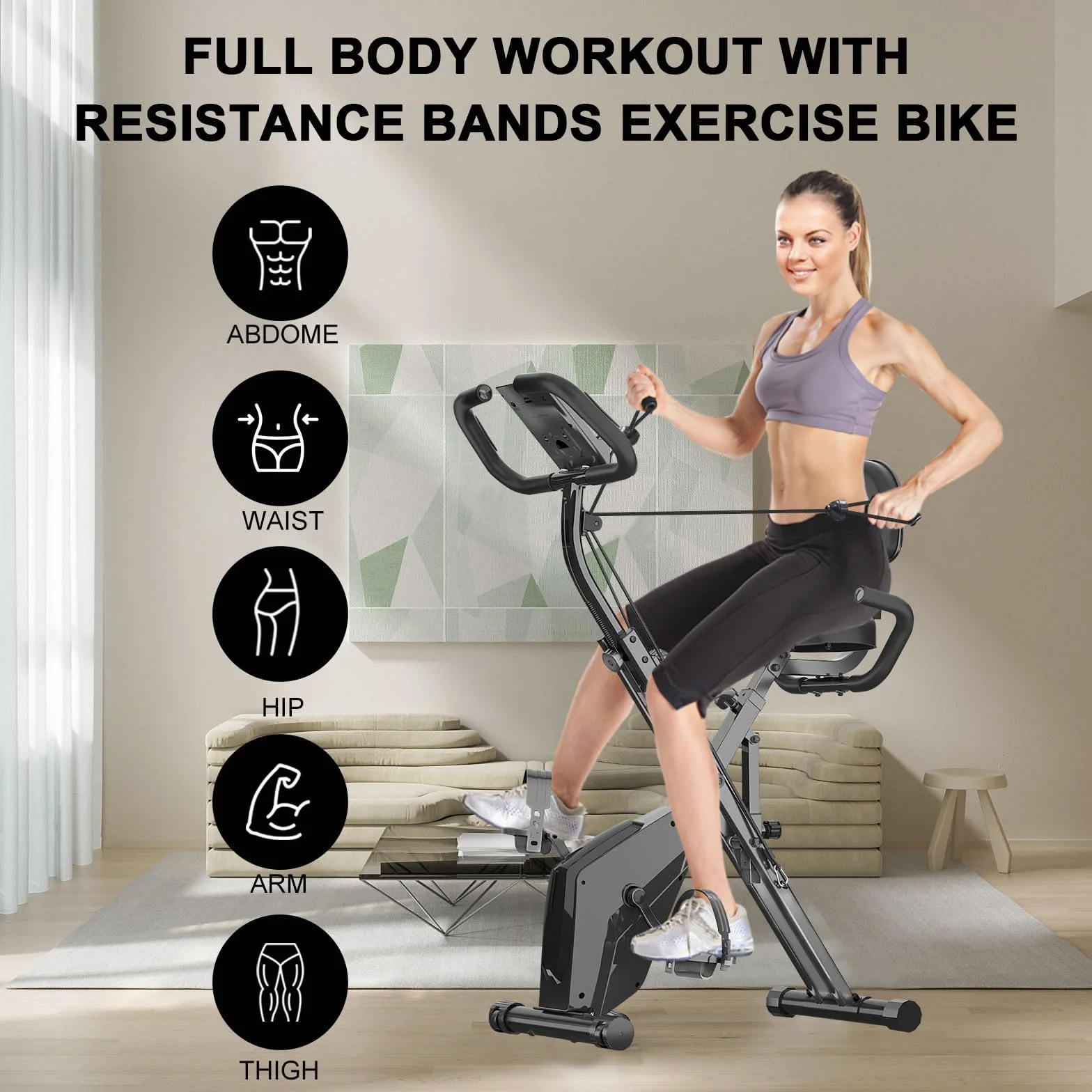 Vélo d'appartement pliable 4 en 1 ergomètre 150 kg résistance magnétique réglable écran LCD fitness bike capteurs à pulsation