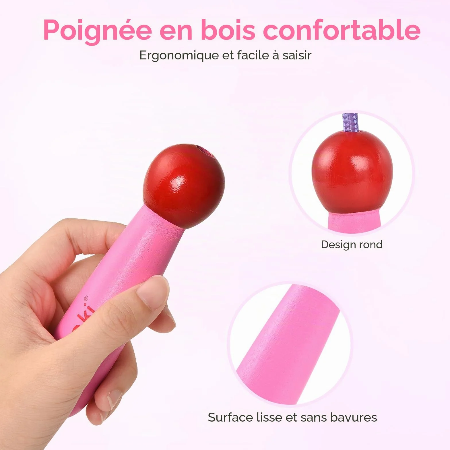 Corde à sauter arc-en-ciel réglable pour enfants avec poignée en bois