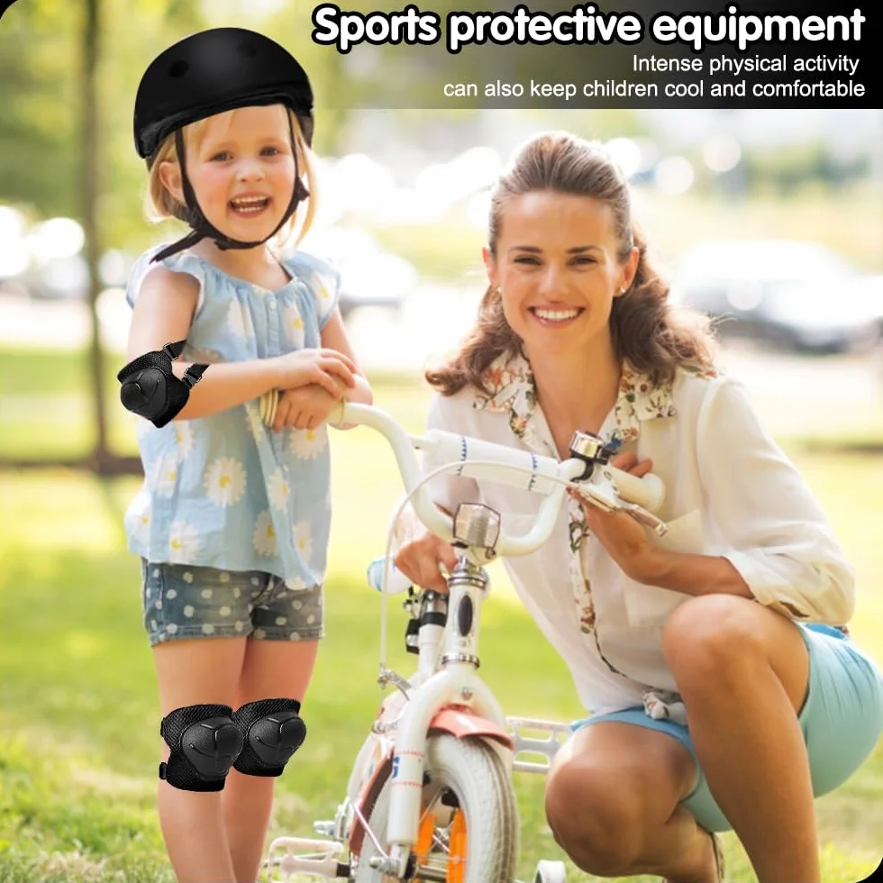 Mizikuu Protection Roller Enfant 7 en 1 Casque Vélo Kit Réglables Coudières Genouillère Protège Poignets pour 3-7 Ans Skateboard BMX Patin à Glace Noir