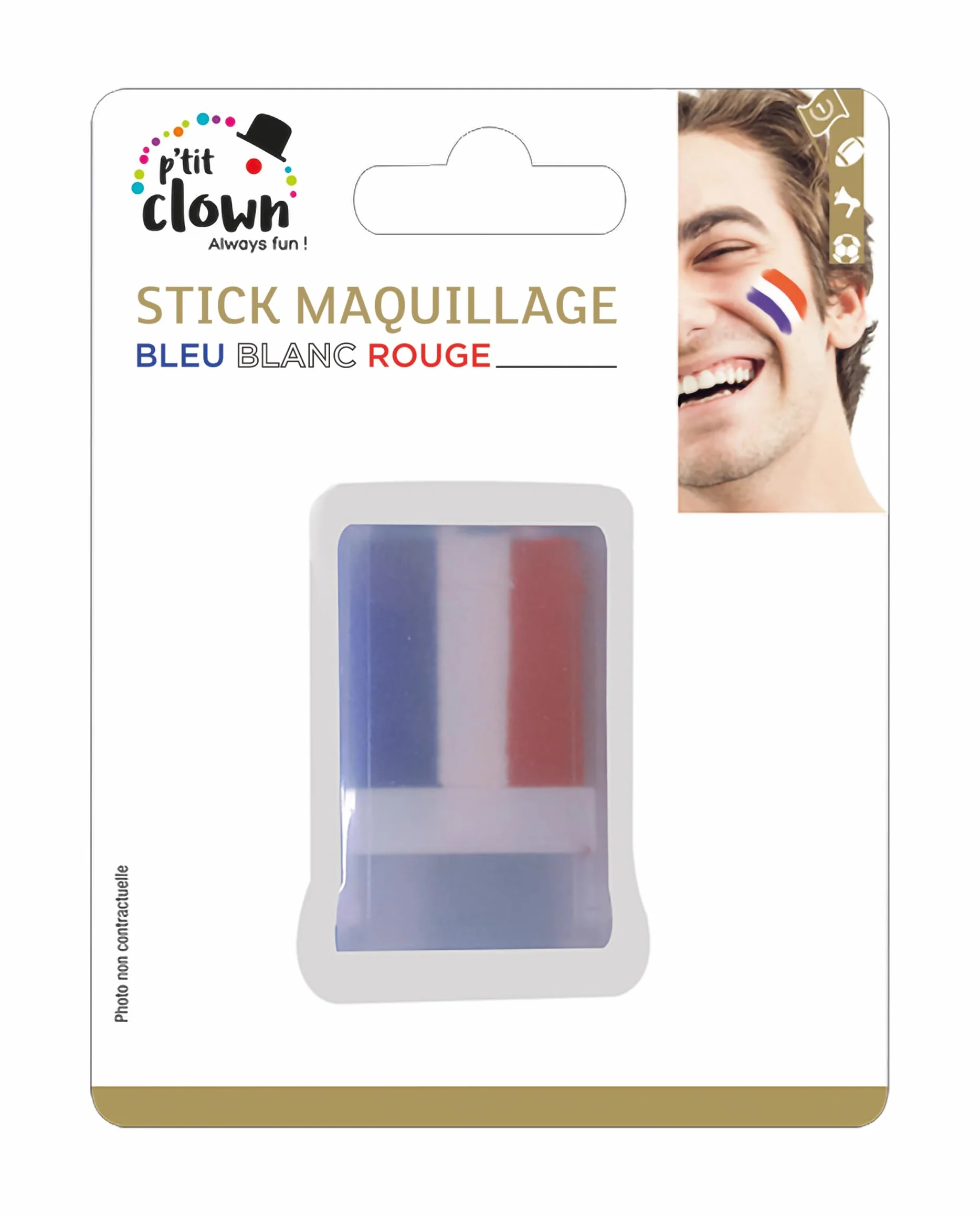 P'TIT CLOWN Stick de Maquillage Bleu Blanc Rouge 61002 pour Supporter la France