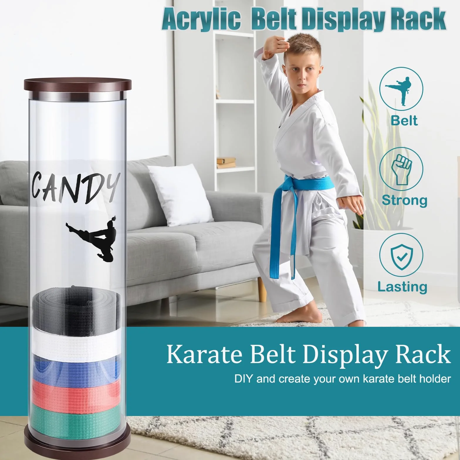 Tatuo Lot de 8 ceintures d'arts martiaux en acrylique à 10 niveaux pour ceinture de karaté avec autocollants pour adultes et enfants