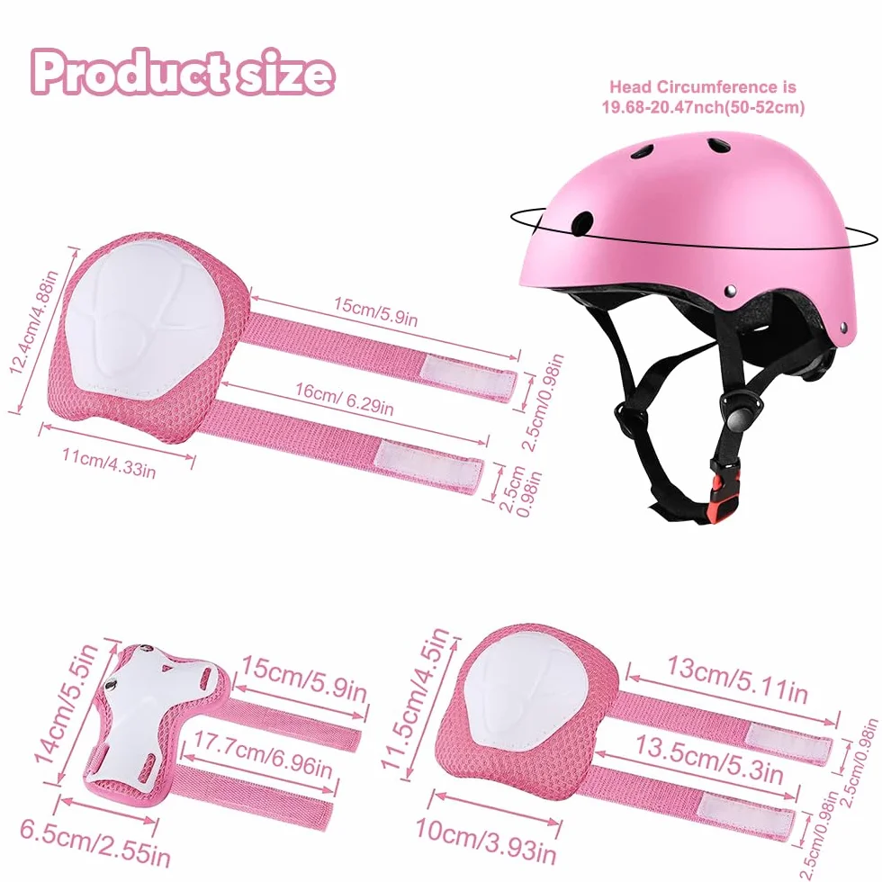 Mizikuu Protection Roller Enfant 7 en 1 Casque Vélo Kit Coudières Genouillère Protège Poignets pour 3-7 Ans Skateboard BMX Patin à Glace Rose