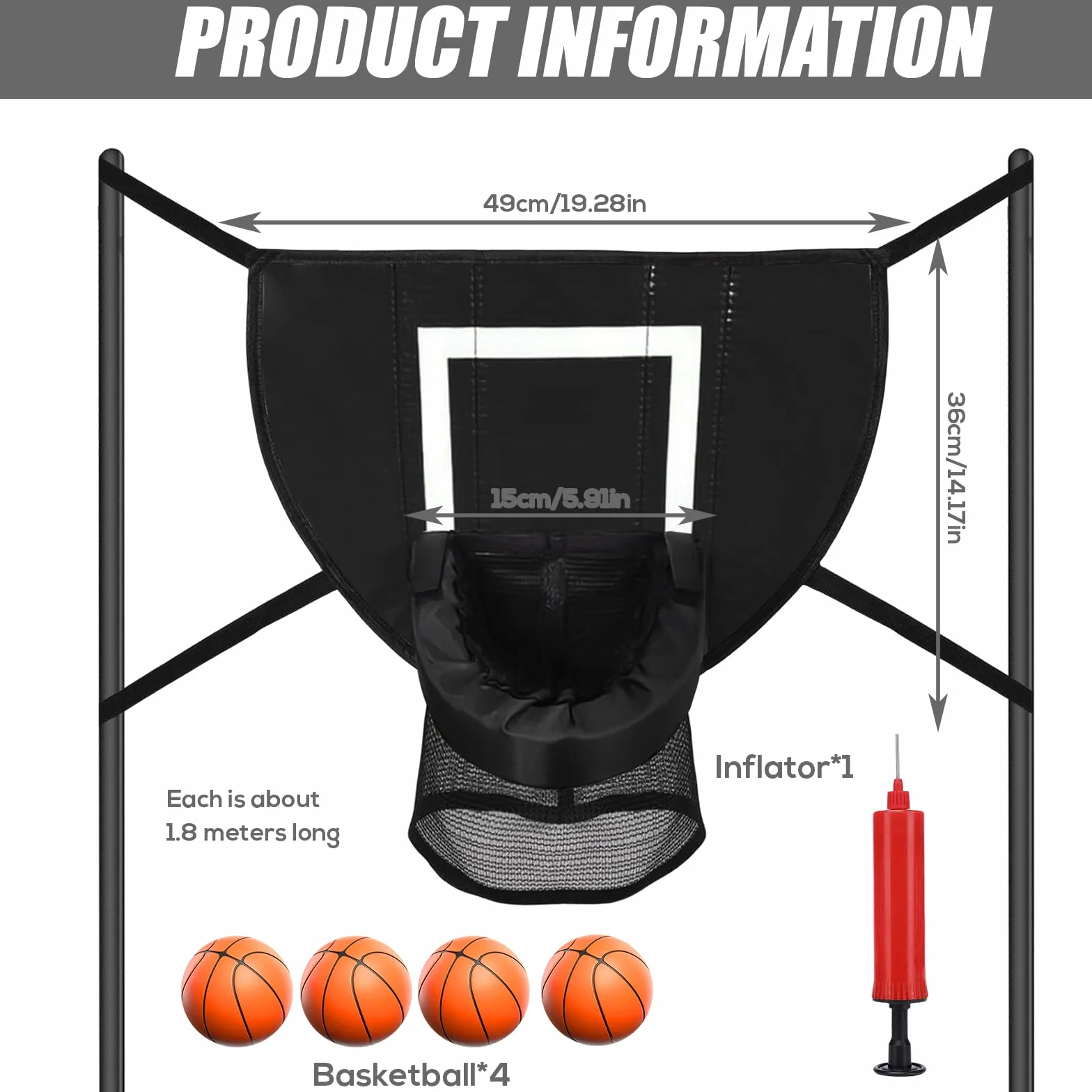 Panier de Basket pour Trampoline Intérieur avec 4 Ballons et Pompe, Support avec Protection Solaire