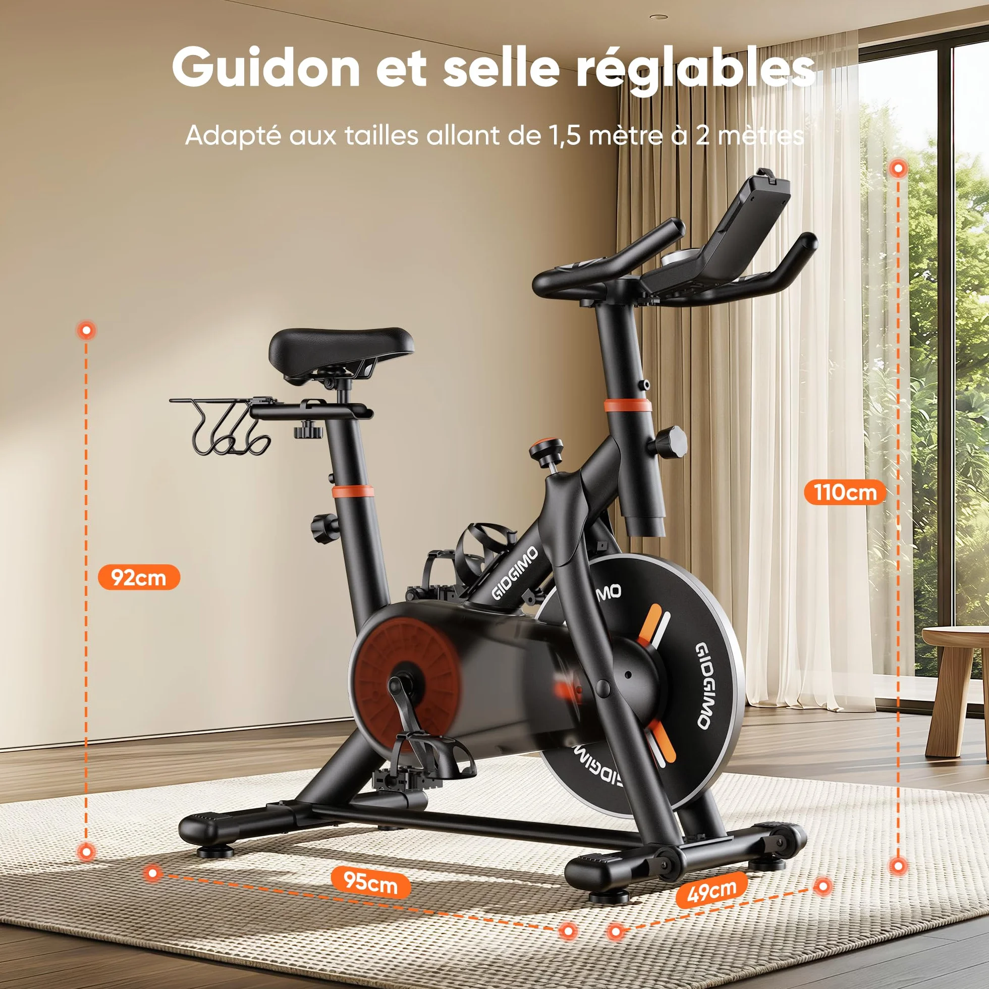 GIDGIMO Vélo Spinning d’Intérieur avec Résistance Réglable, Écran LCD, Charge Maximale 200 kg