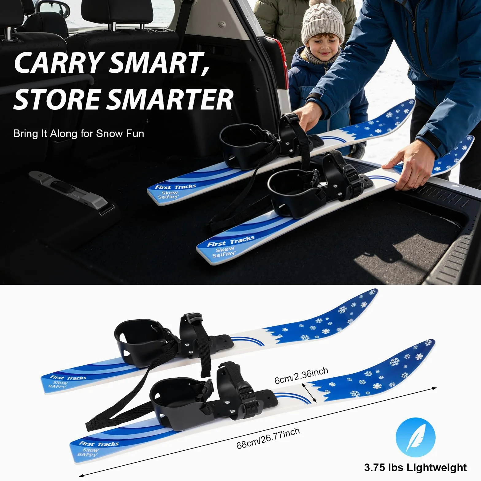 Skis et bâtons de neige pour enfants débutants avec fixations, planches de ski à faible résistance pour enfants de 2 à 8 ans, légers, robustes et sûrs, 68 x 6 cm