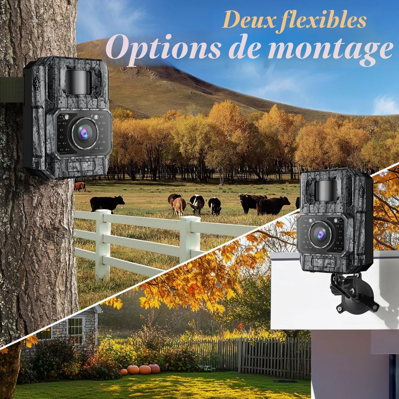 MAXDONE Caméra de chasse avec application de transfert de téléphone portable, caméra d'animaux sauvages 4K 64MP HD avec Wi-Fi, Bluetooth, détecteur de mouvement, vision nocturne, caméra sauvage avec