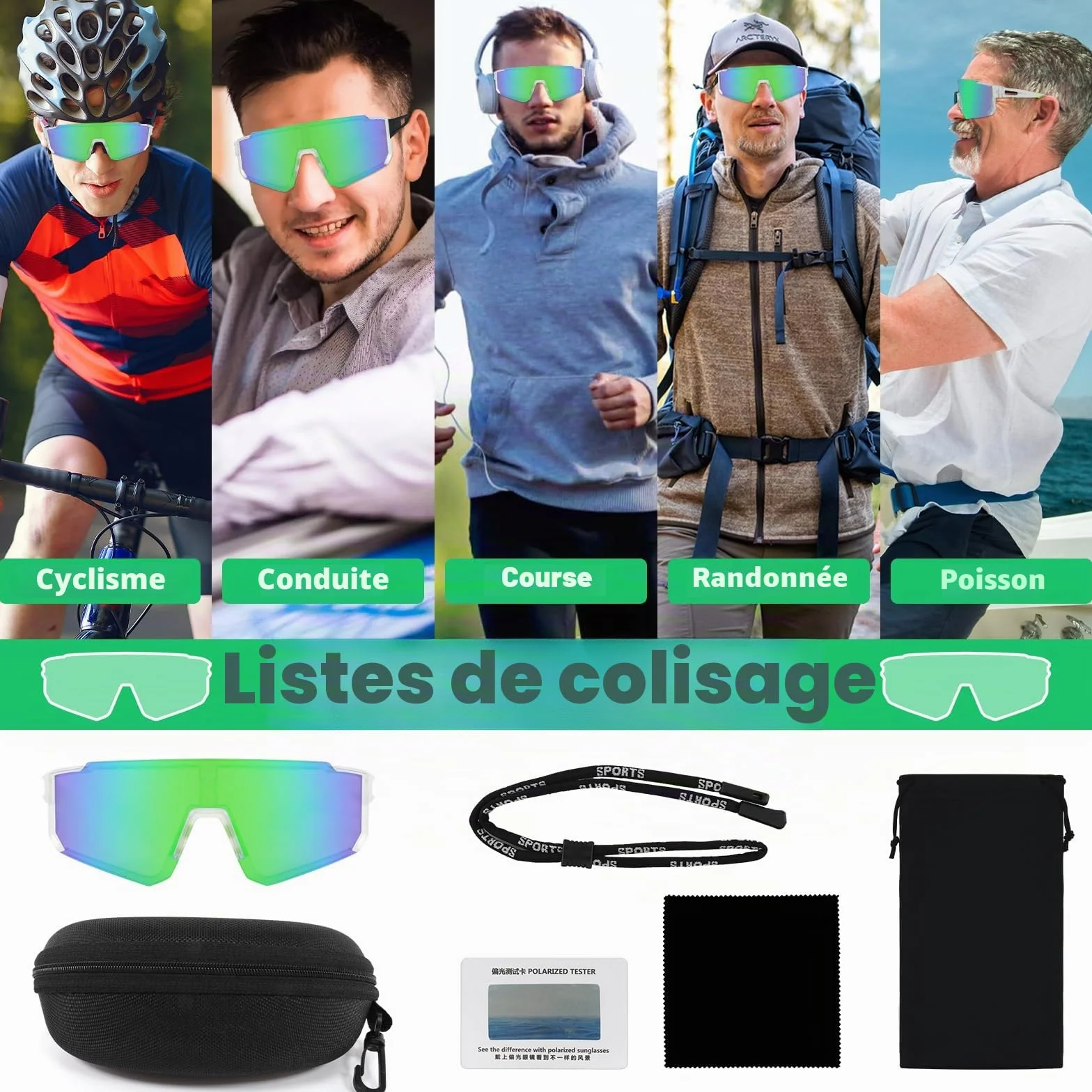 Lunettes de soleil polarisées UV400 Sport Hommes Femmes VTT Vélo Course Running
