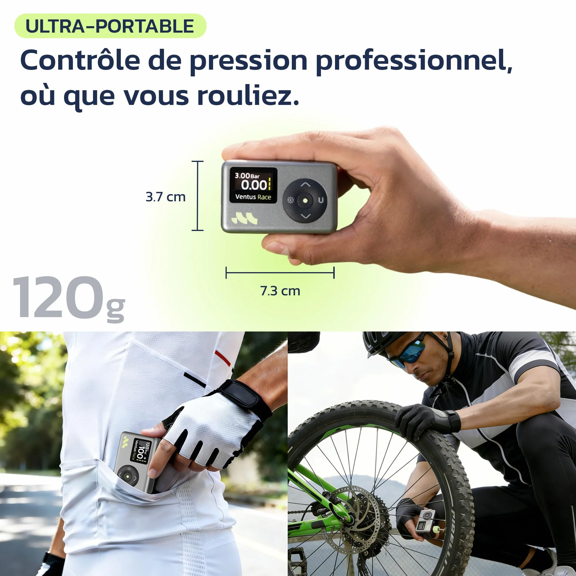 Woowind Pompe a Velo Electrique 120 PSI 8,3BAR Gonflage Rapide Mini Compresseur sans Fil