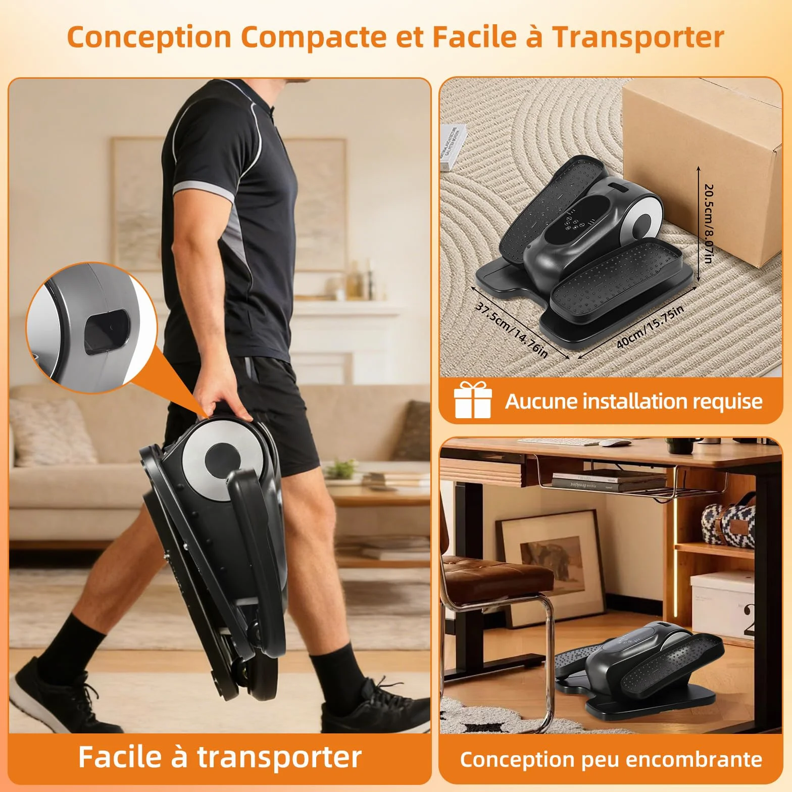 Mini Elliptique Électrique EVOLAND avec Télécommande, Écran LCD, 12 Vitesses, Corde Résistance, Portable