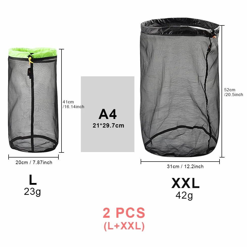 Sac Filet de Nylon Ultralight, Sac Maille Cordon, Rangement Camping Randonnée