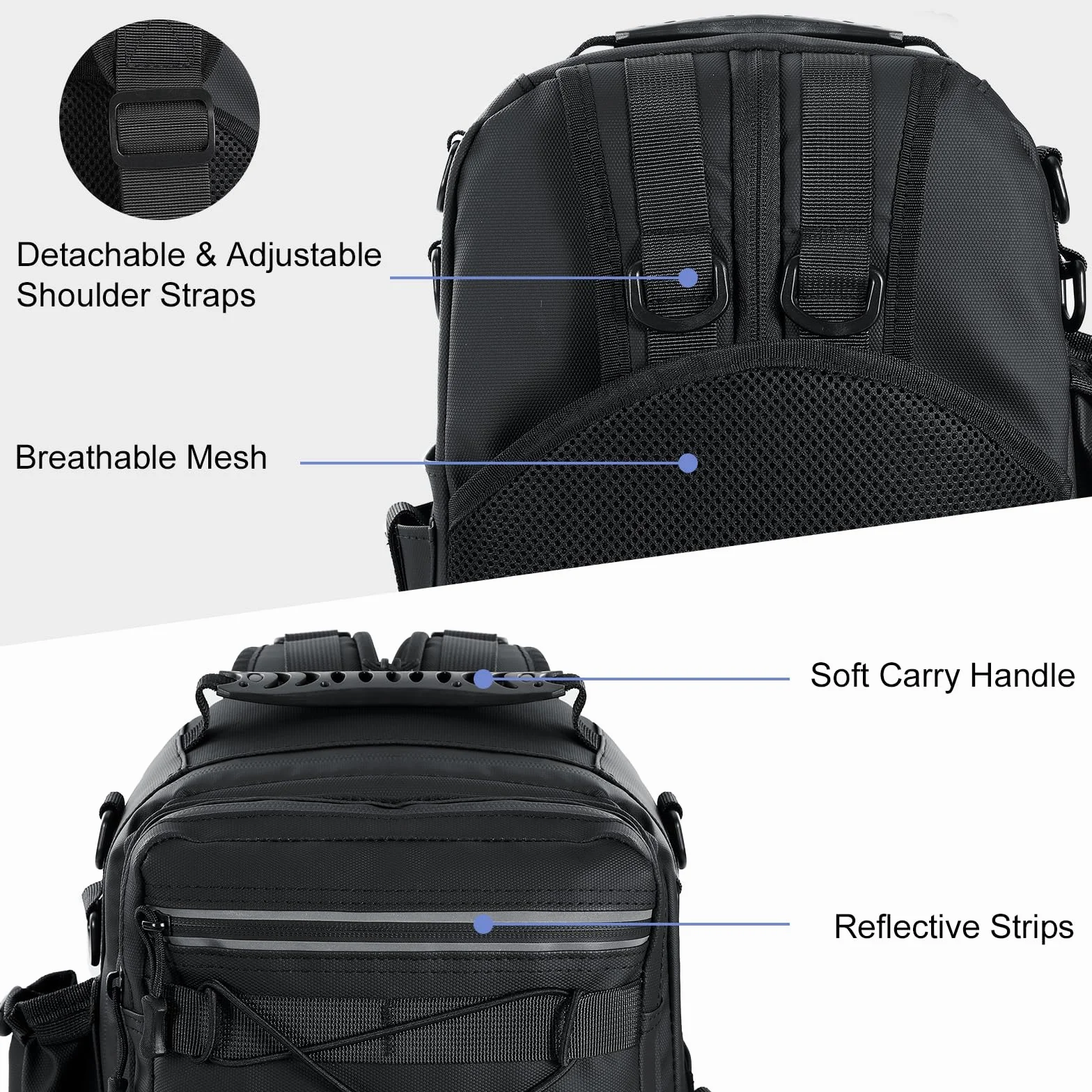 MoKo Sac à dos de pêche imperméable avec support canne, rangement accessoires nylon, camping, chasse, Noir