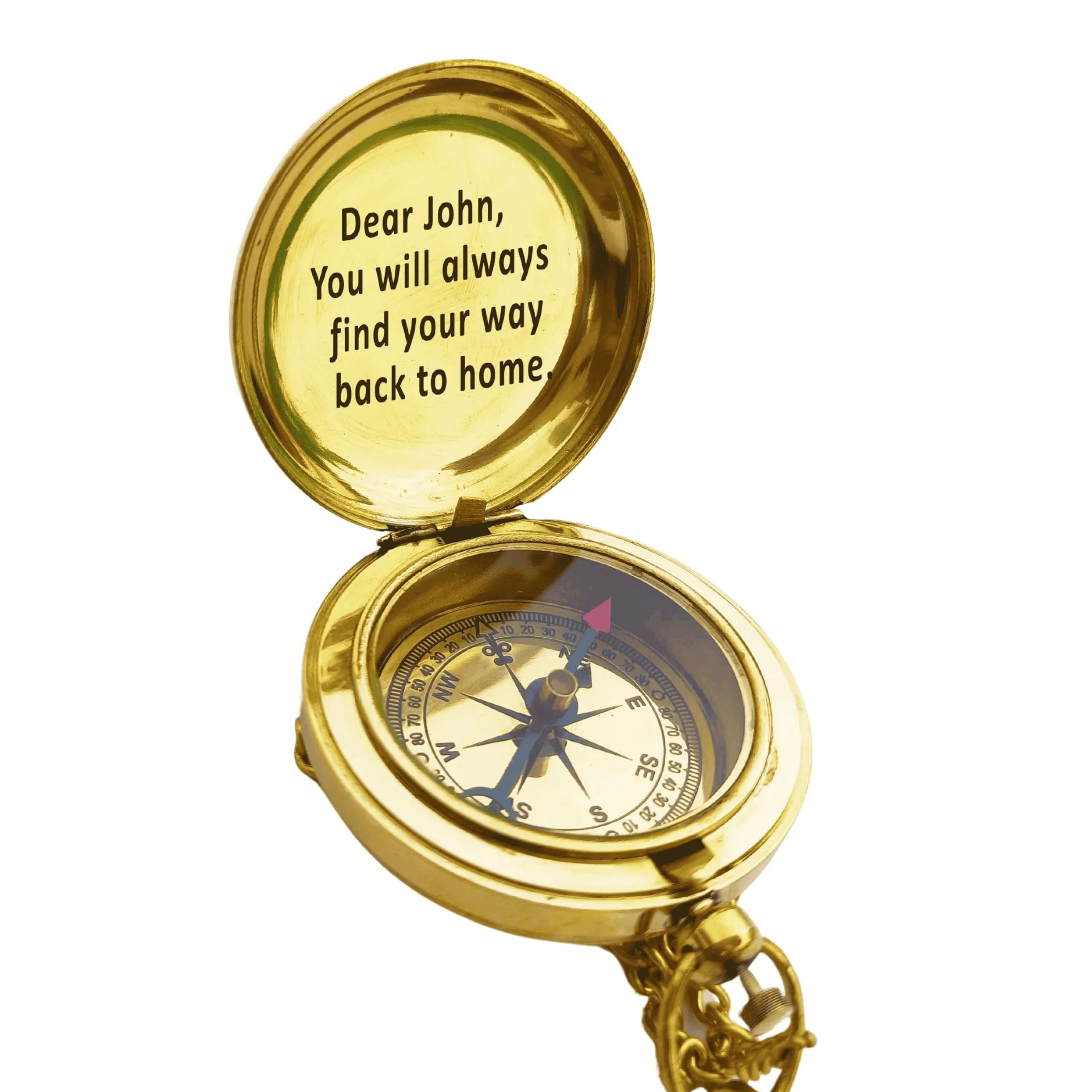 Boussole en laiton gravée personnalisée - 5,1 cm avec étui en cuir - Cadeau attentionné pour mari, mariage, anniversaire, retraite, extérieur et voyage