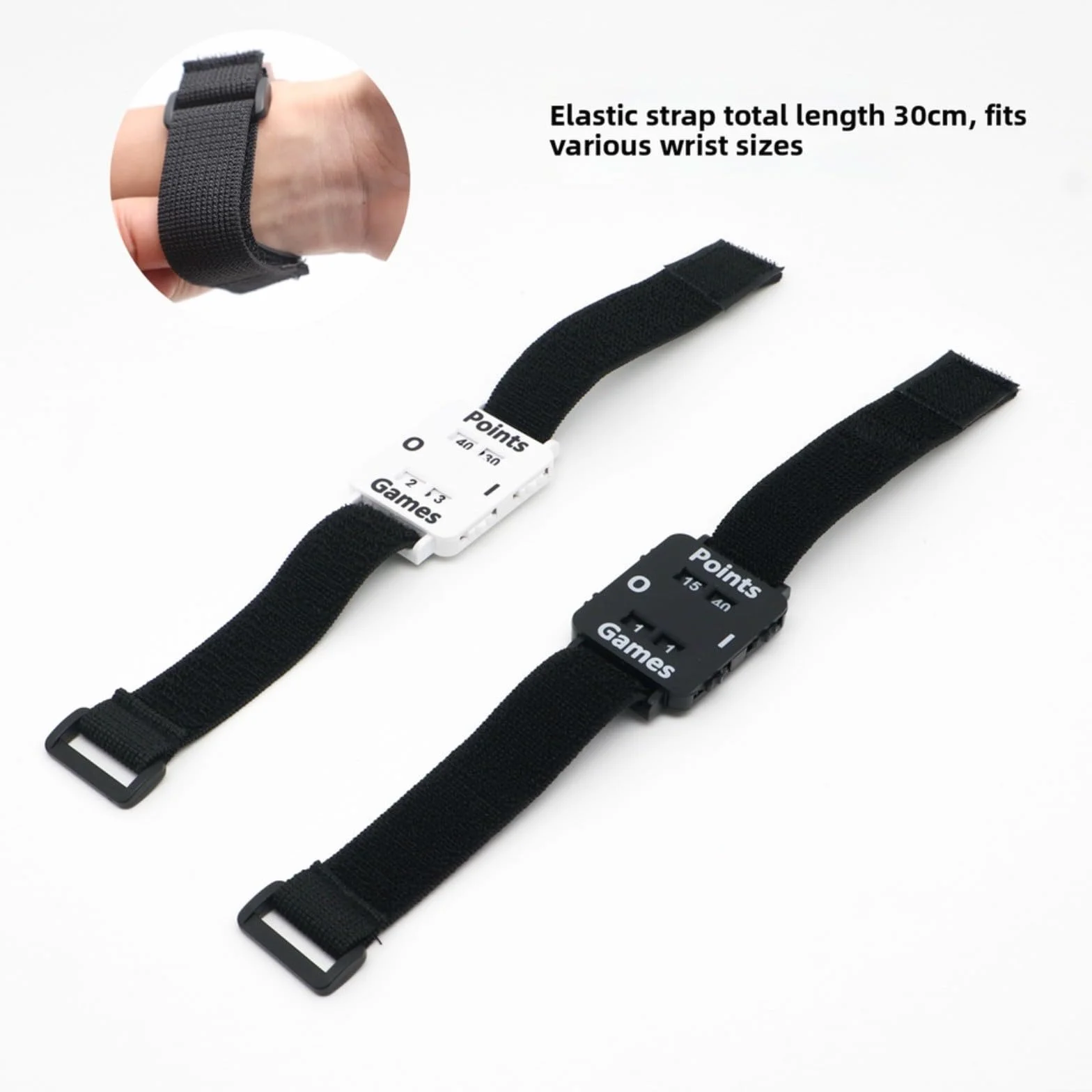 Bracelet réglable pour tennis et sport, compteur d'affichage, sangle en résine, 30x4,5x3 cm, noir