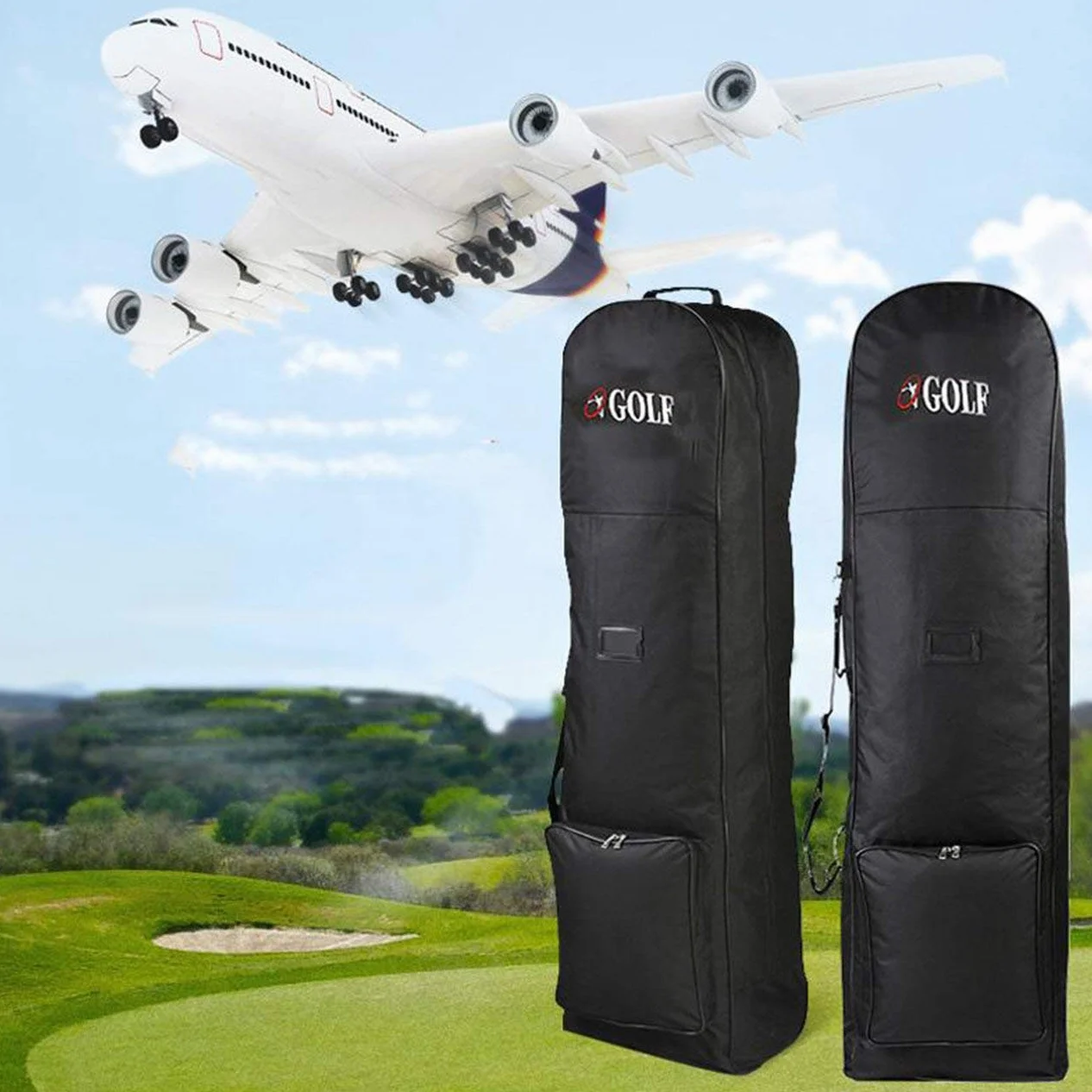 Housse de Protection de Voyage pour Sac de Golf Rembourré avec Roues en Nylon