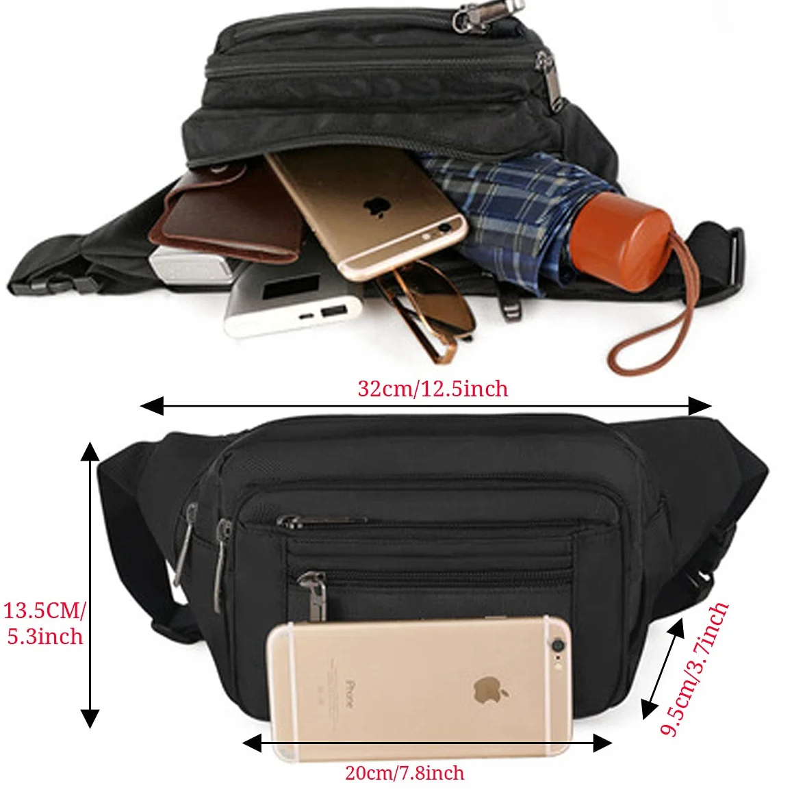 Banane Homme Femme Randonnée Sacoche Bandoulière Ceinture Outdoor Sport Waist Pack Noir