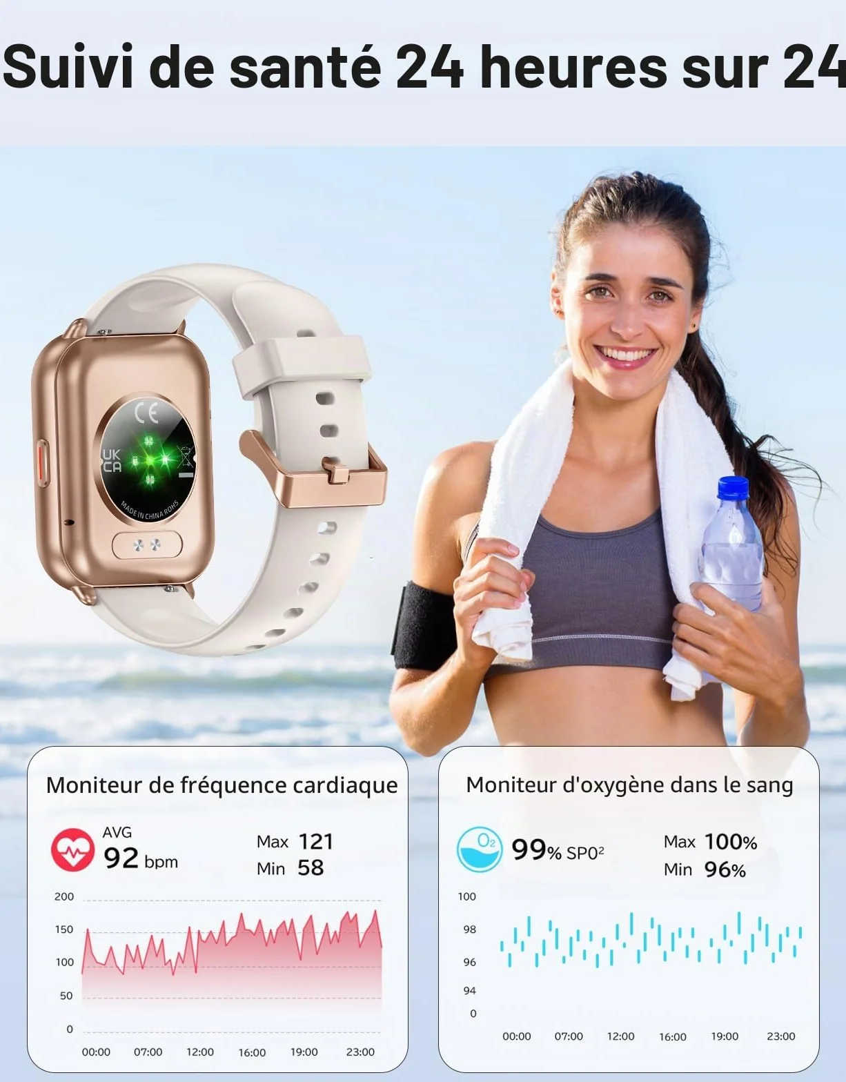 Smartwatch Femme Homme Bluetooth Podometre Cardiofrequencemetre Etanche IP68 Android iOS