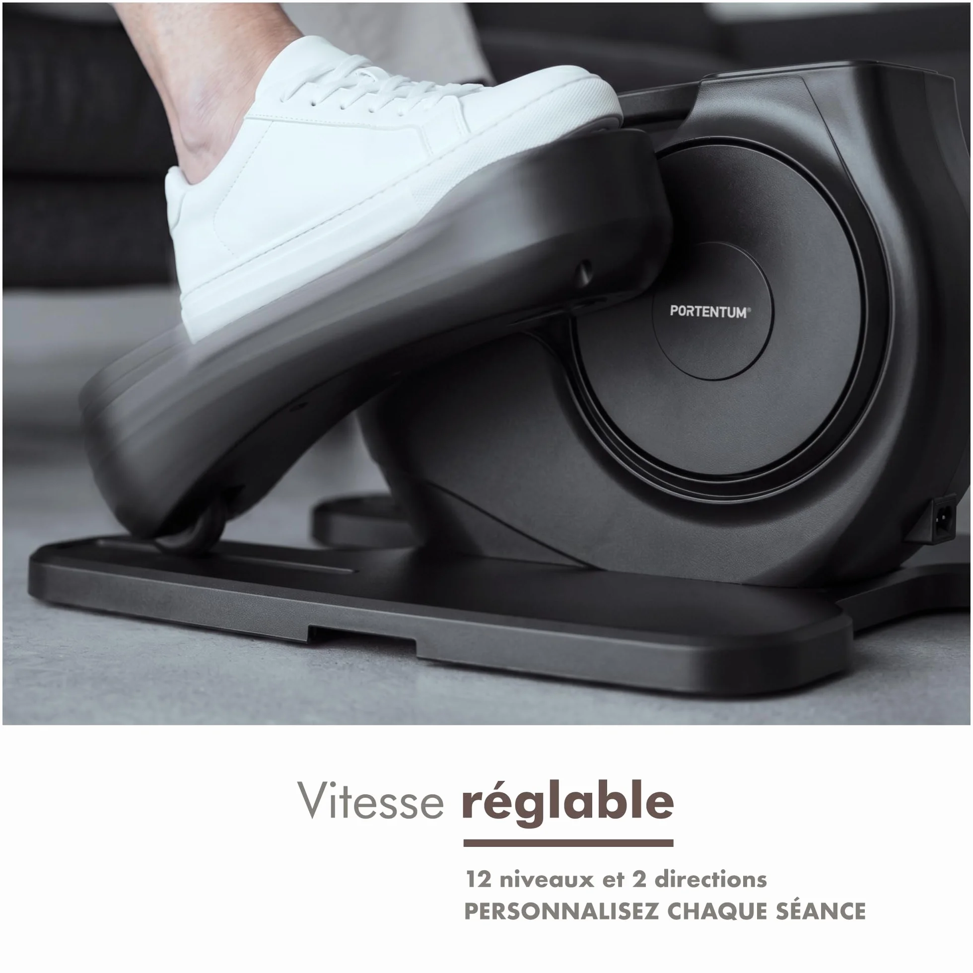 PORTENTUM Mini Velo elliptique électrique avec Bandes de résistance Tapis Sangles Pédalier d'appartement Automatique Manuel 12 Vitesses Moteur Silencieux