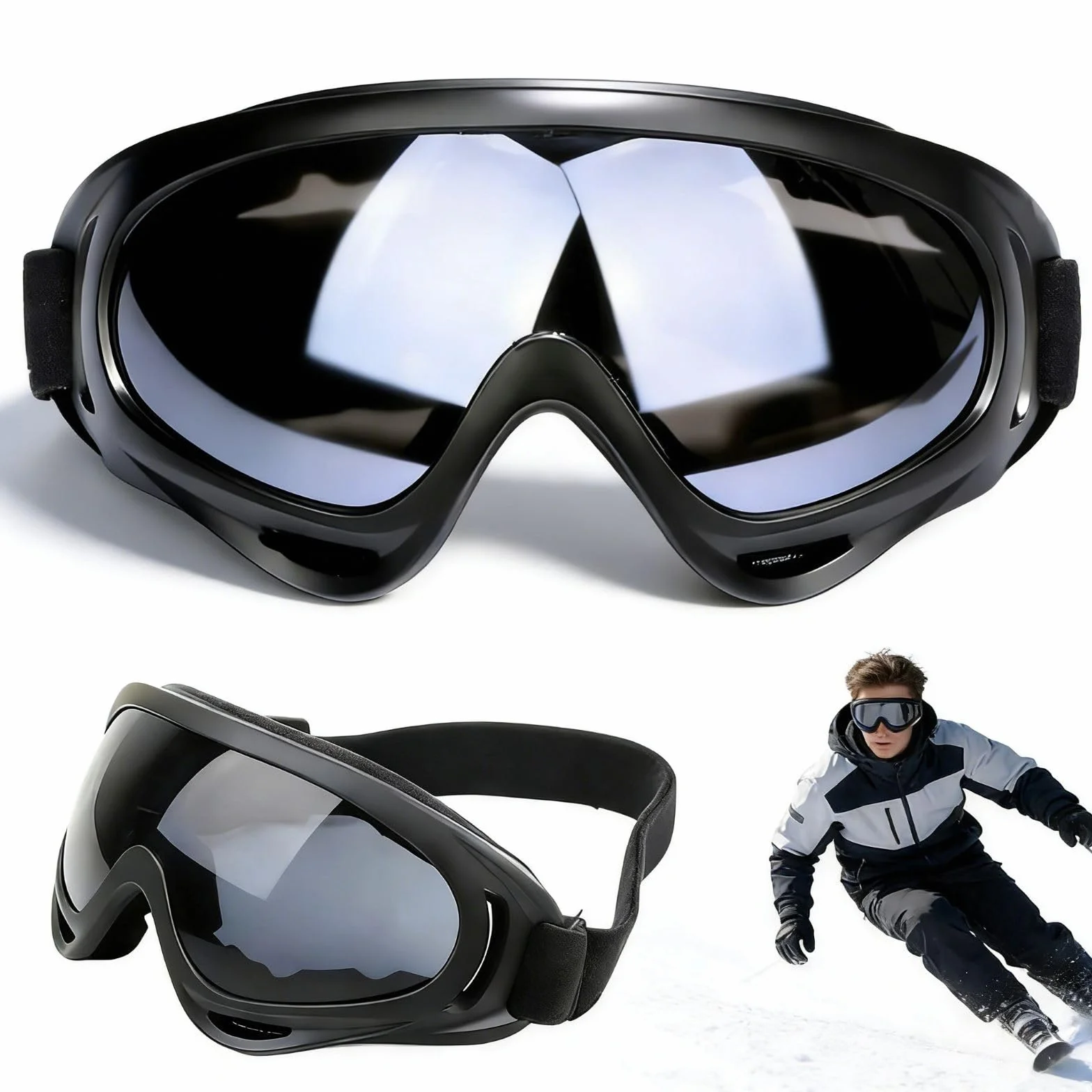 Lunette de Ski Lot de 2 pour Homme et Femme Protection UV Anti-Buée Coupe-Vent Cyclisme Snowboard Randonnée