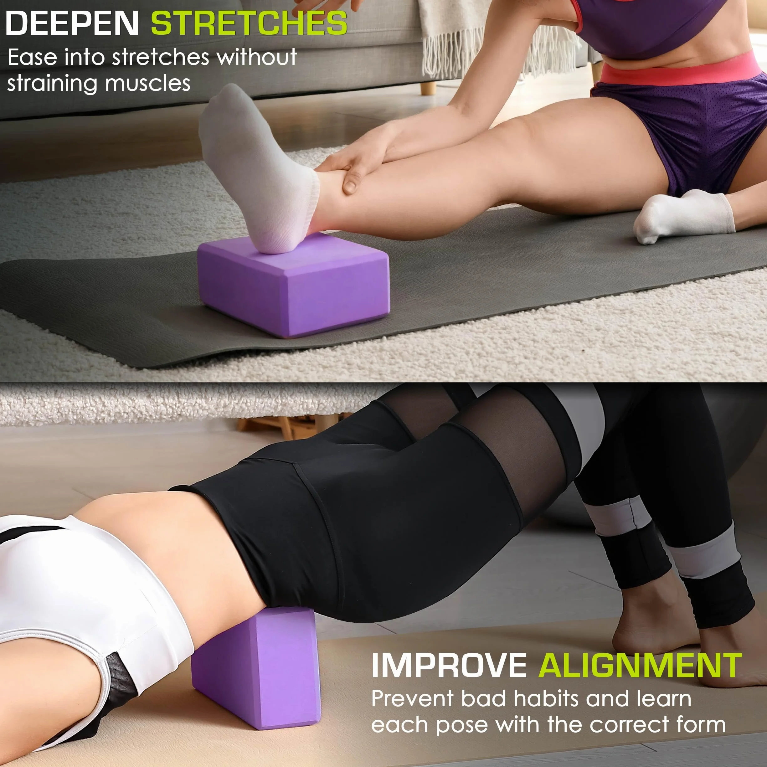 ProsourceFit Foam Yoga Blocks Set of 2, High Density EVA Yoga Bricks, 4x6x9 Inches