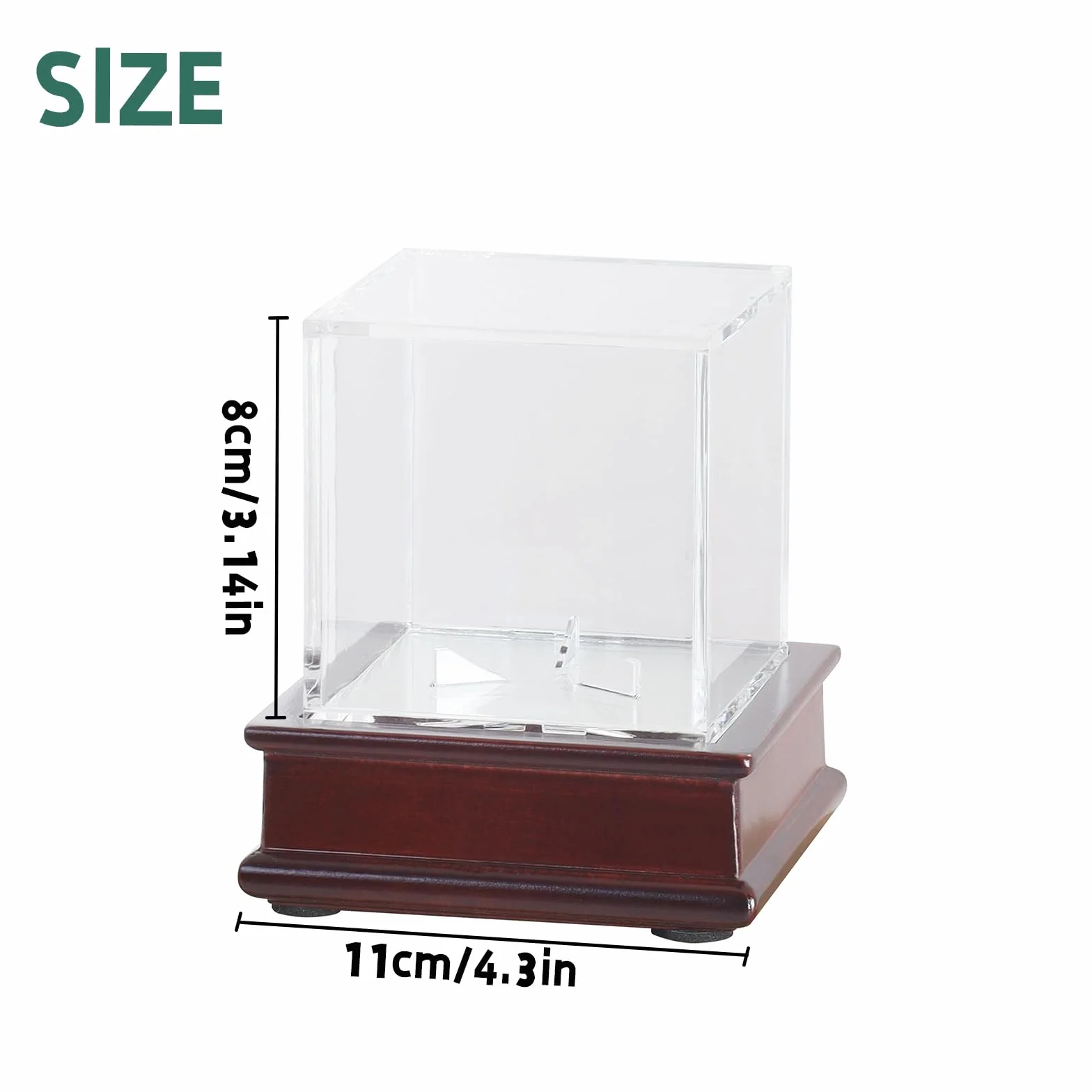Vitrine de Baseball en Acrylique 8x8x8 cm avec Support en Bois pour Balle