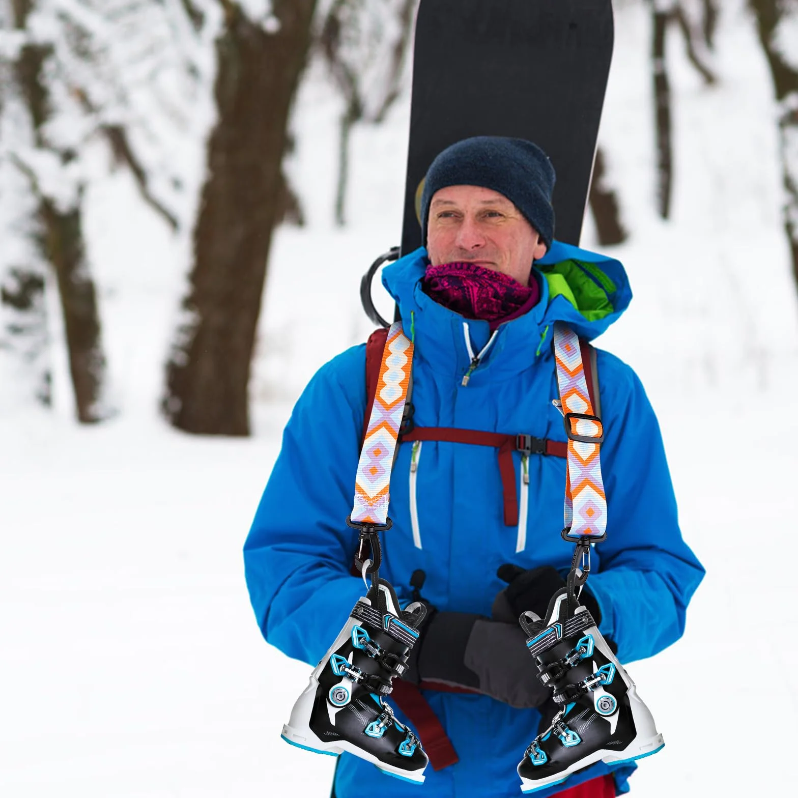Sangle Baton de Ski, Réglables Sangle Skate avec Boucle Pivotante à 360° Sangle d'Épaule de Ski Laisse de Patins à roulettes Accessoires de Ski pour Ski, Snowboard
