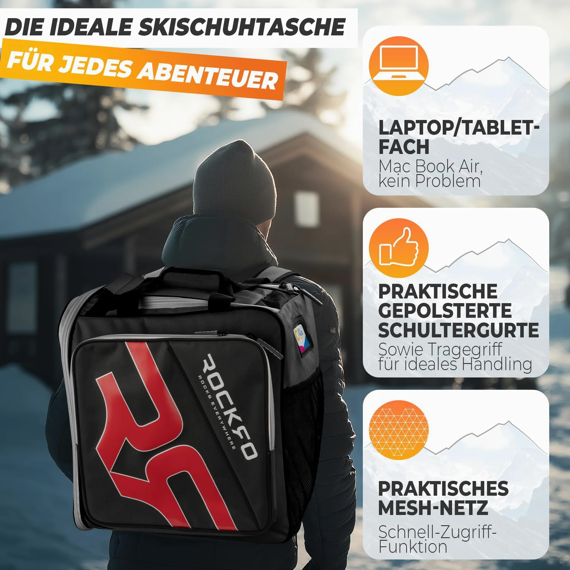Sac à chaussures de ski avec compartiment pour casque, sac robuste pour chaussures de ski, sac imperméable avec compartiment pour casque, sac à dos pratique 7 zones pour chaussures de ski