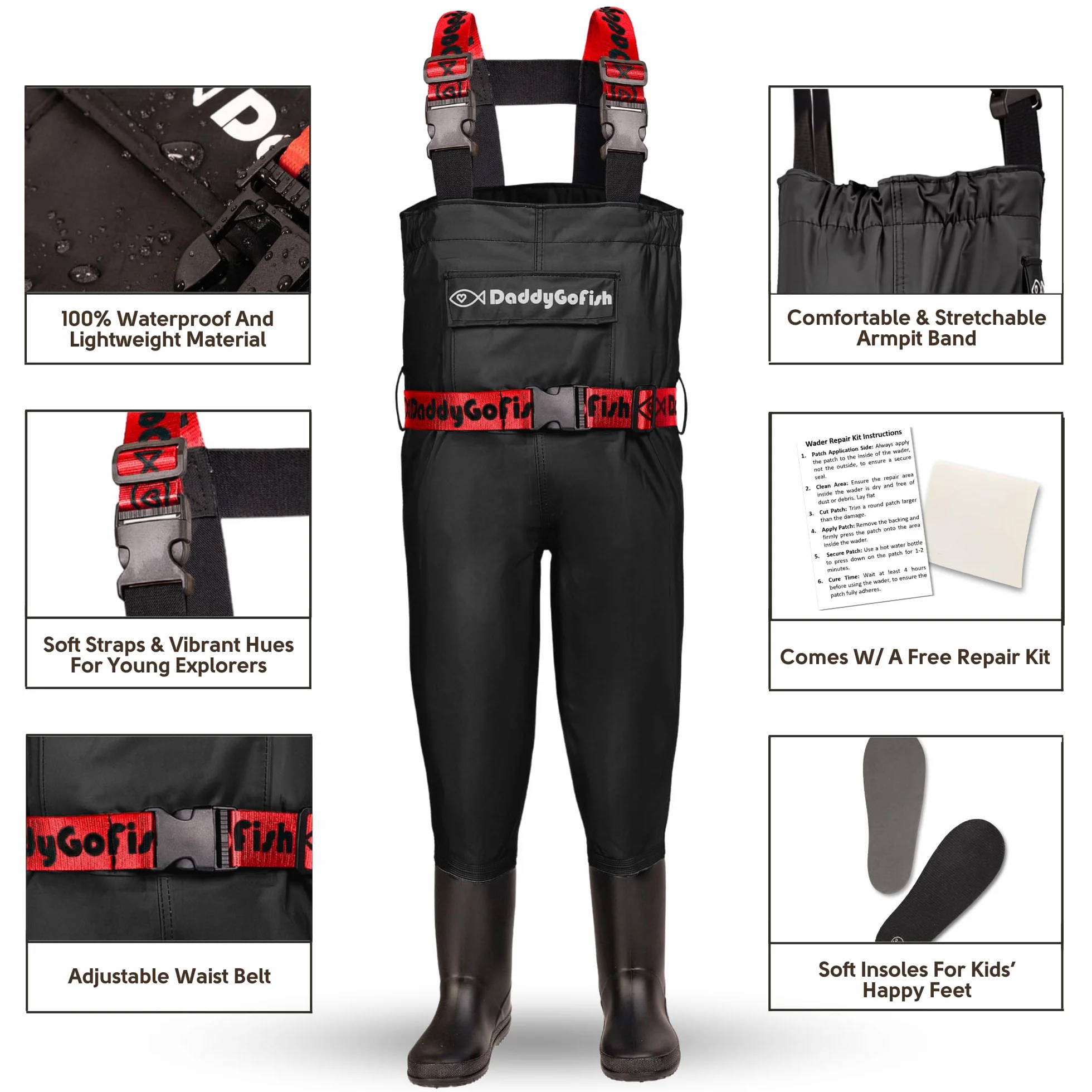 DaddyGoFish Waders de Poitrine pour Pêche et Chasse, Cuissardes avec Poche