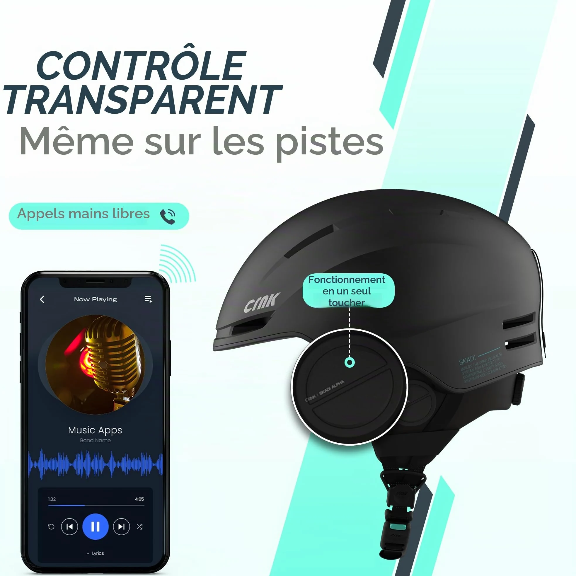CRNK Skadi Casque de Ski Bluetooth - Casque Ski Homme - Casque Ski Femme - Casques de Ski - Casque Snowboard - Ski Homme - Casque de Ski Homme - Ski Bluetooth - Casque Ski Noir - Noise Cancelling
