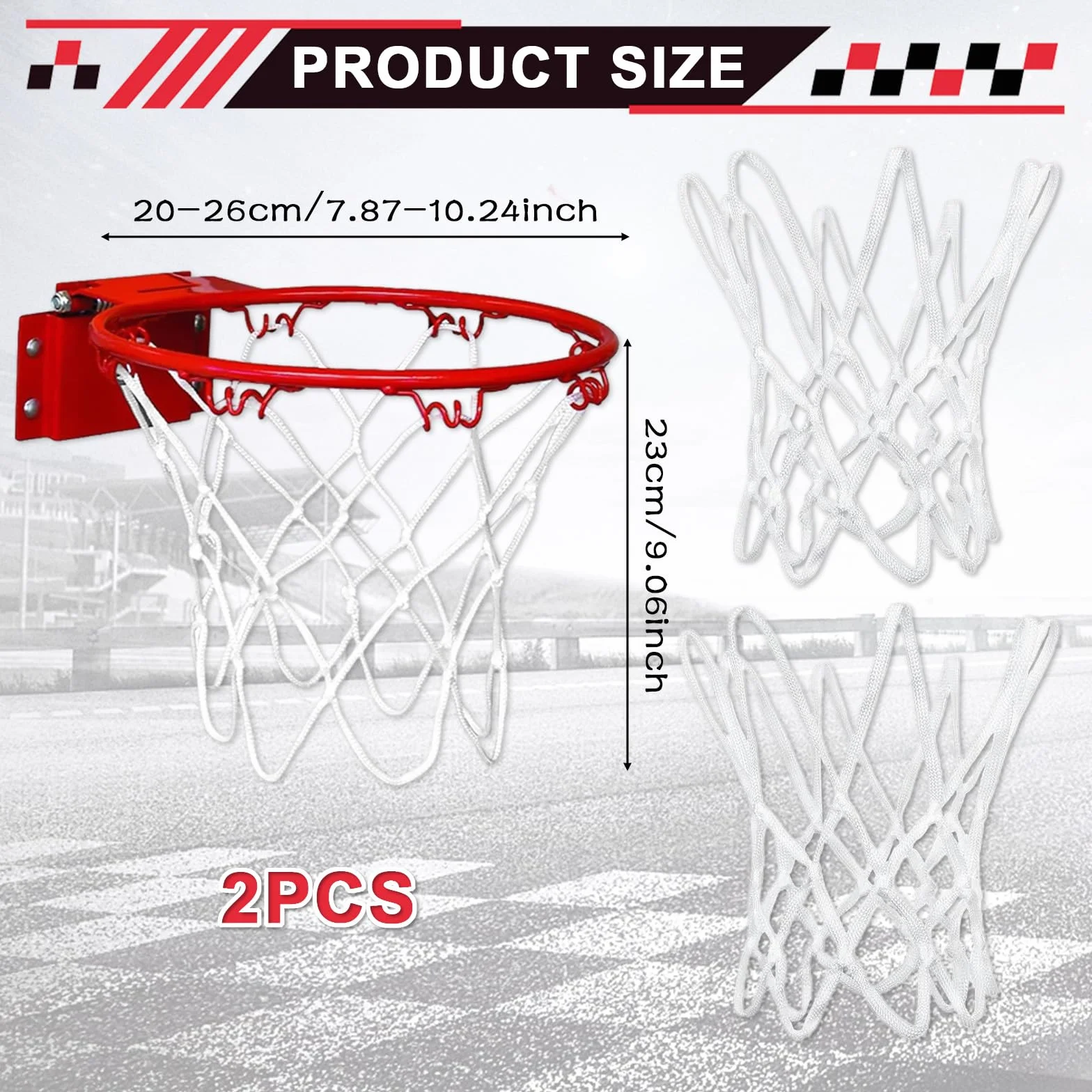 Filet Panier Basket Extérieur Mini Basketball Net de Remplacement Résistant aux Intempéries 2 Pièces Blanc