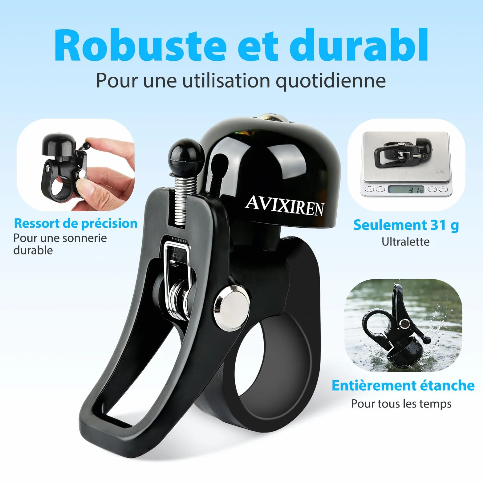 Lot de 2 Sonnettes Vélo Ultra Puissantes 100dB, Aluminium, Guidon 21-23 mm pour VTT, Course, VAE