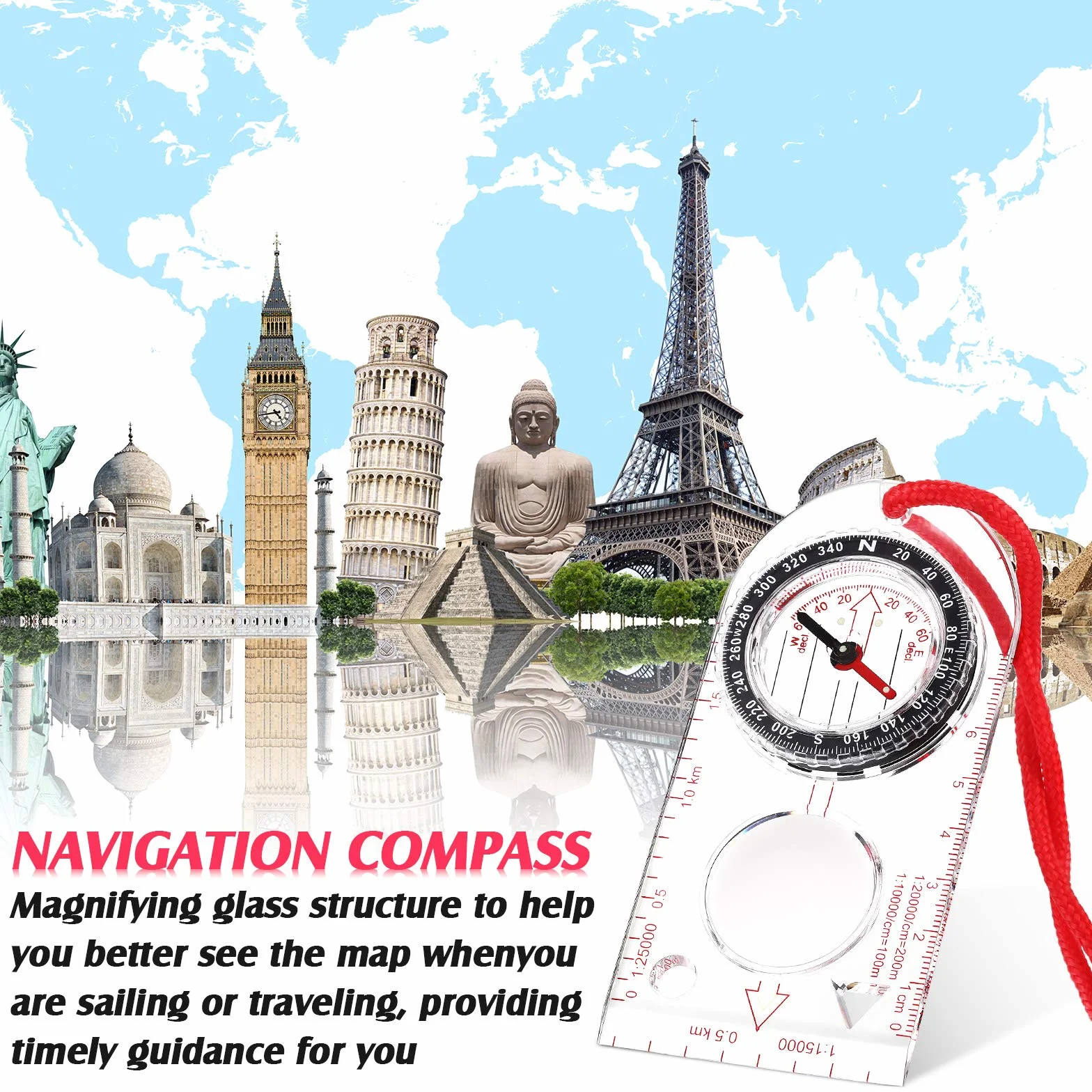 Boussole de Navigation avec Déclinaison Réglable pour Randonnée et Survie