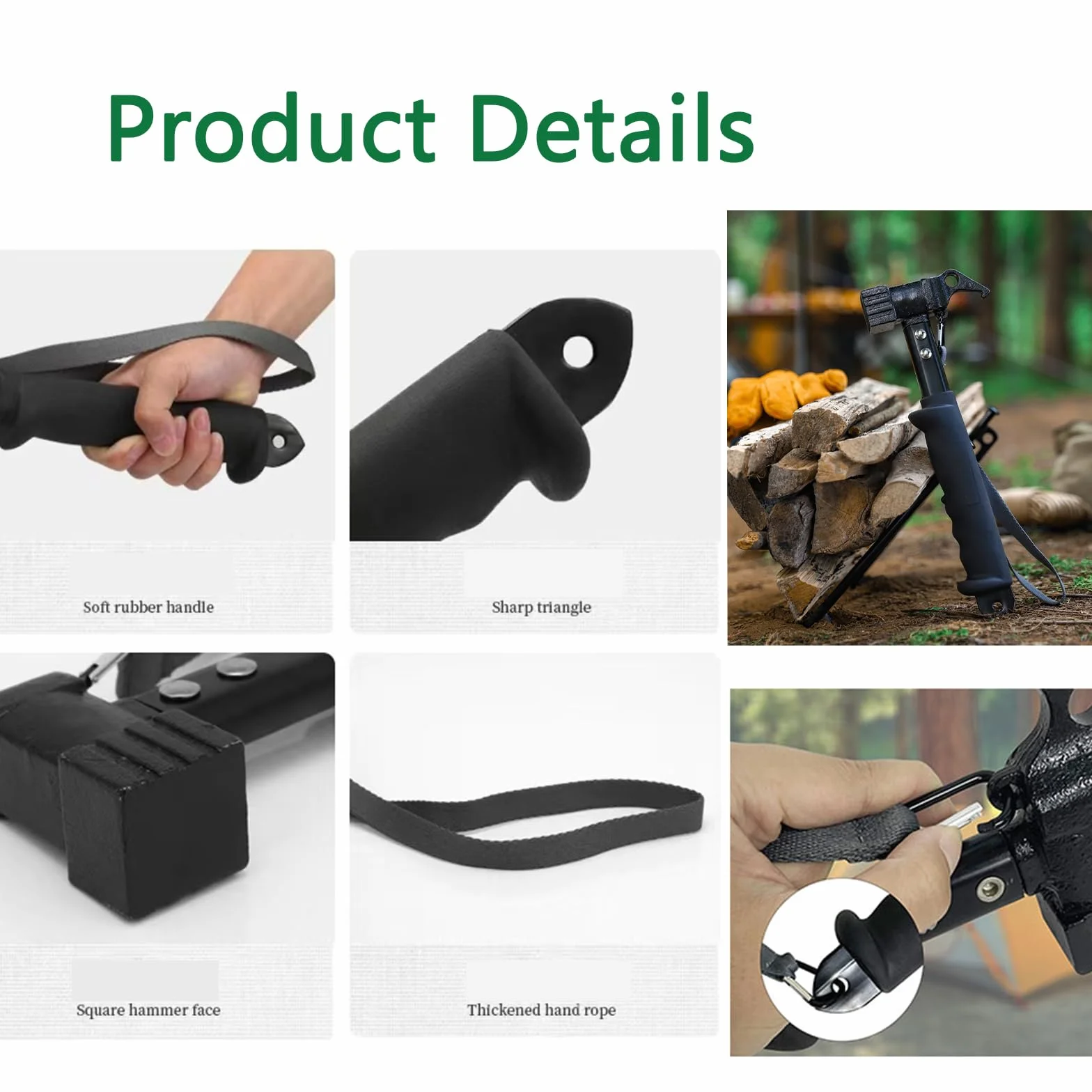 Démonteur de Pieu Lourd Multifonctionnel pour le Camping - Marteau de Tente avec Sangle de Fixation (Black)