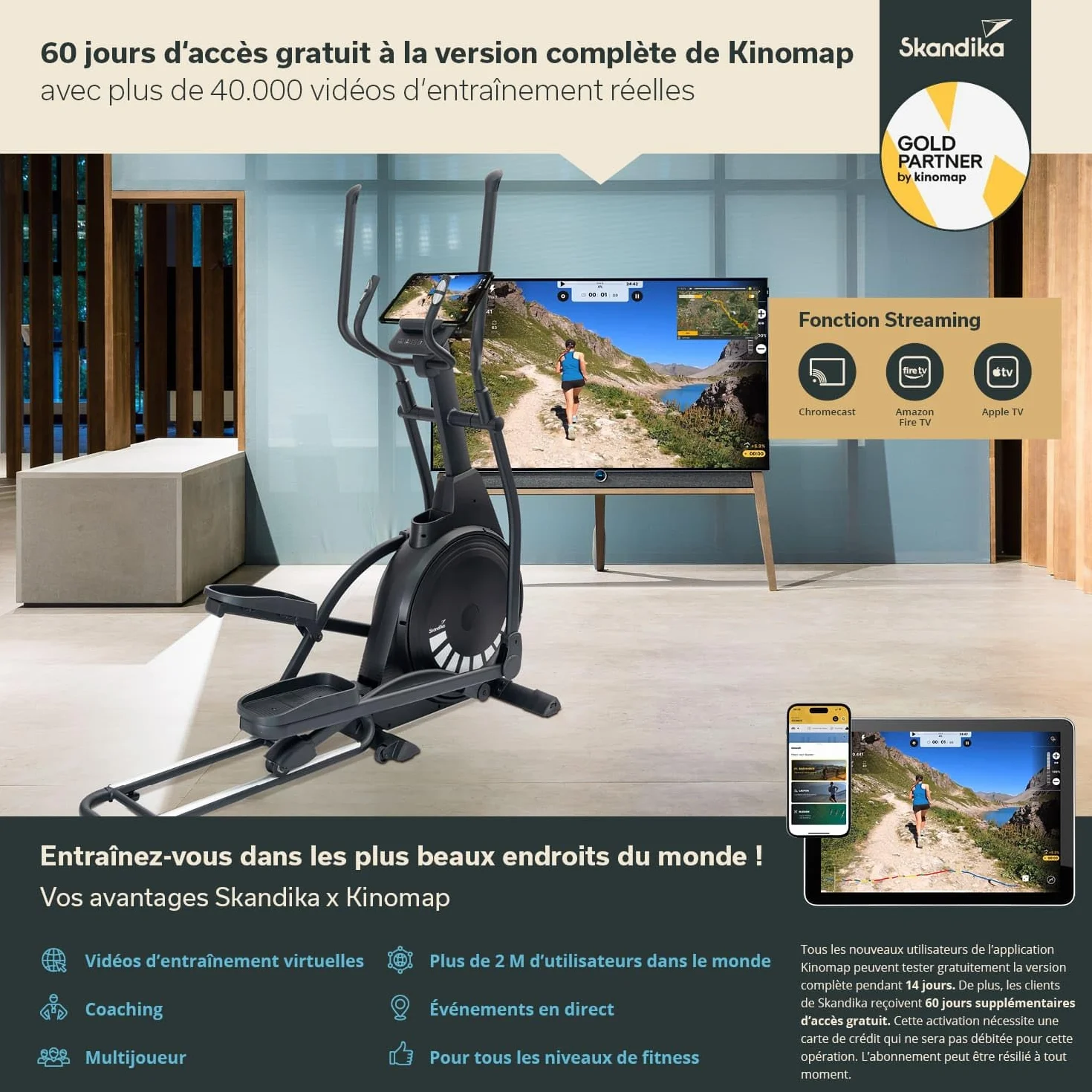 Skandika Vélo elliptique Carbon P23, Frein magnétique, connecté, Max 135KG