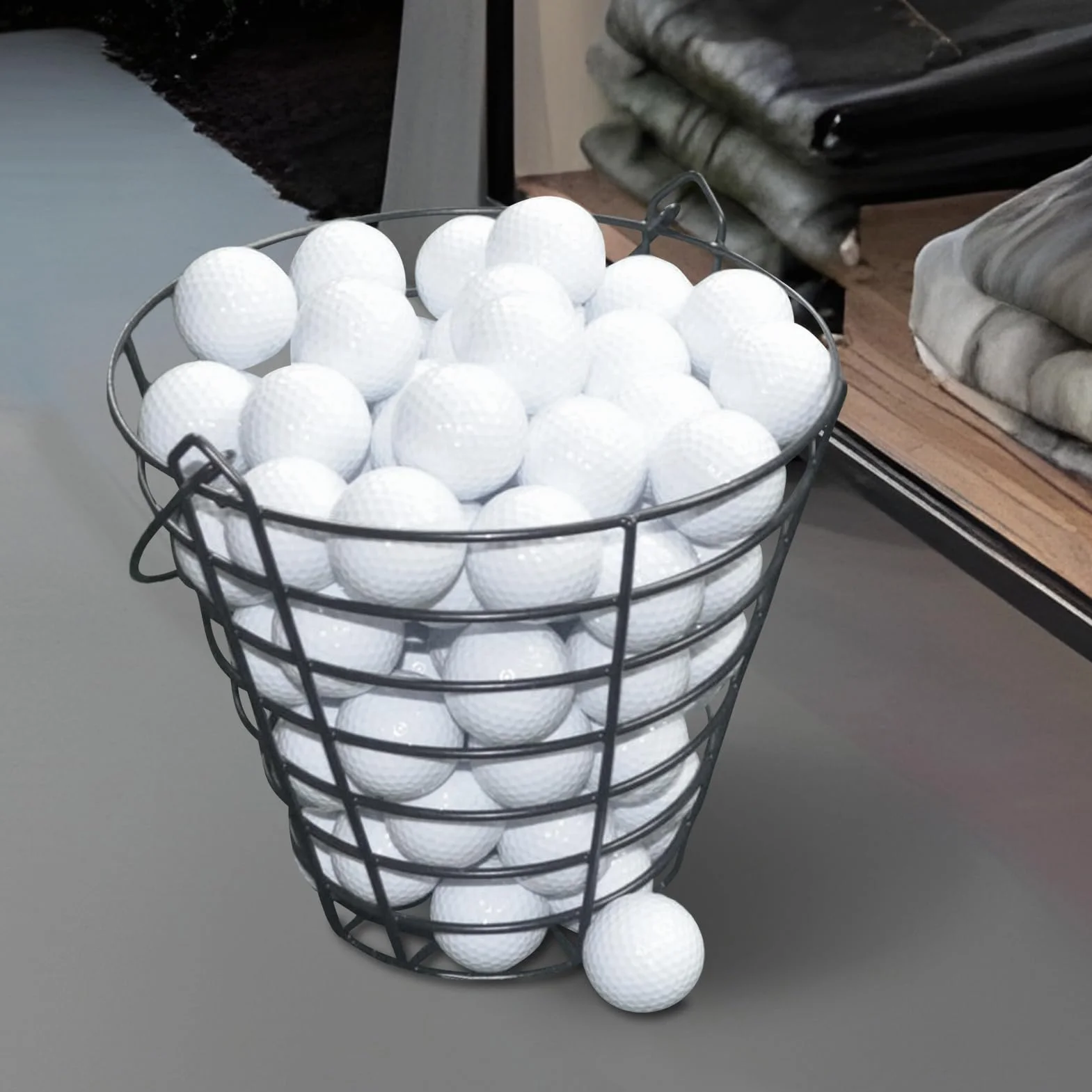 Panier pour Balles de Golf - Seau de Rangement 100 Balles - Grand Conteneur Fil Métallique avec Poignée