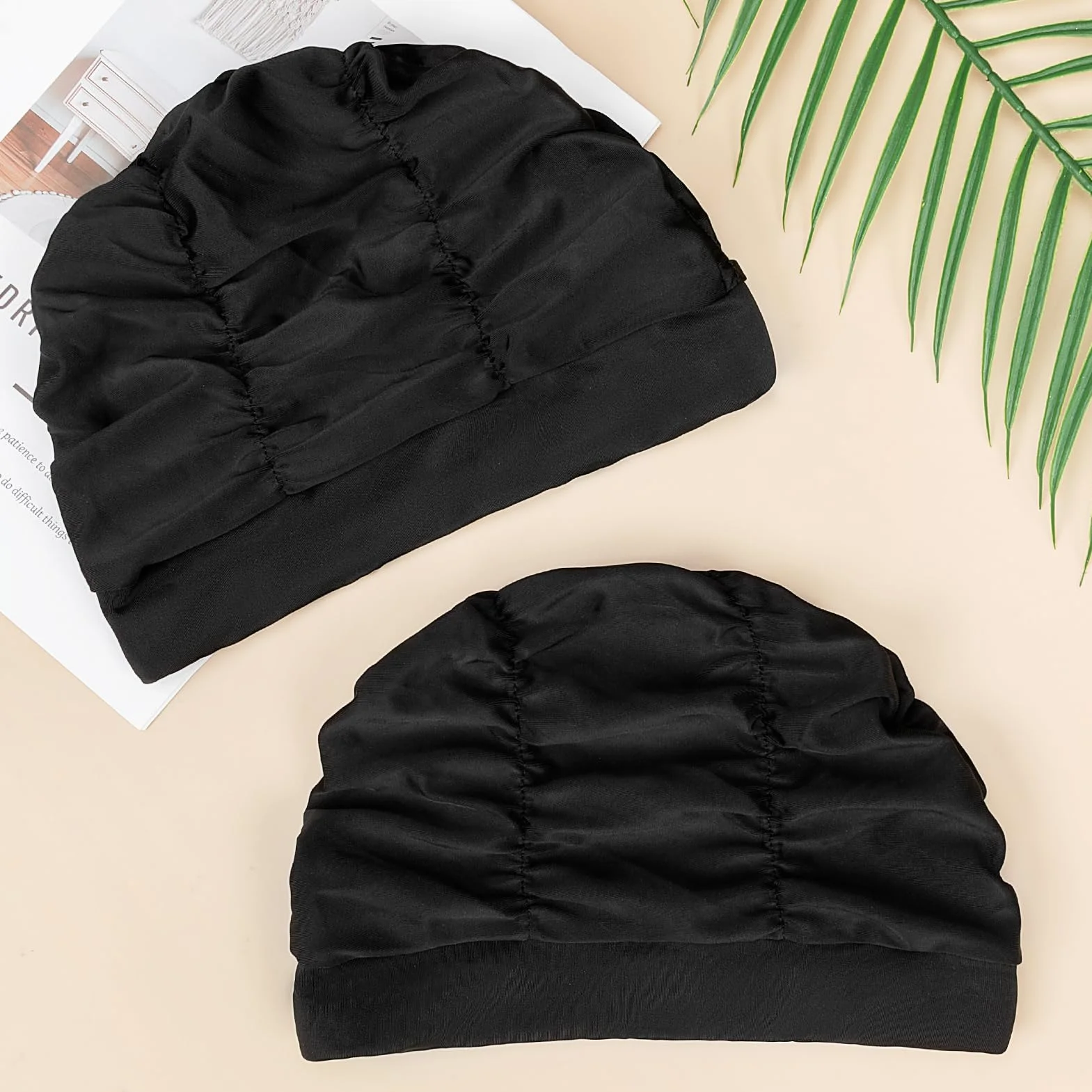 Bonnets de Bain Élastique en Tissu Polyester pour Natation, Cagoule Piscine pour Cheveux Longs Femme Homme Enfant