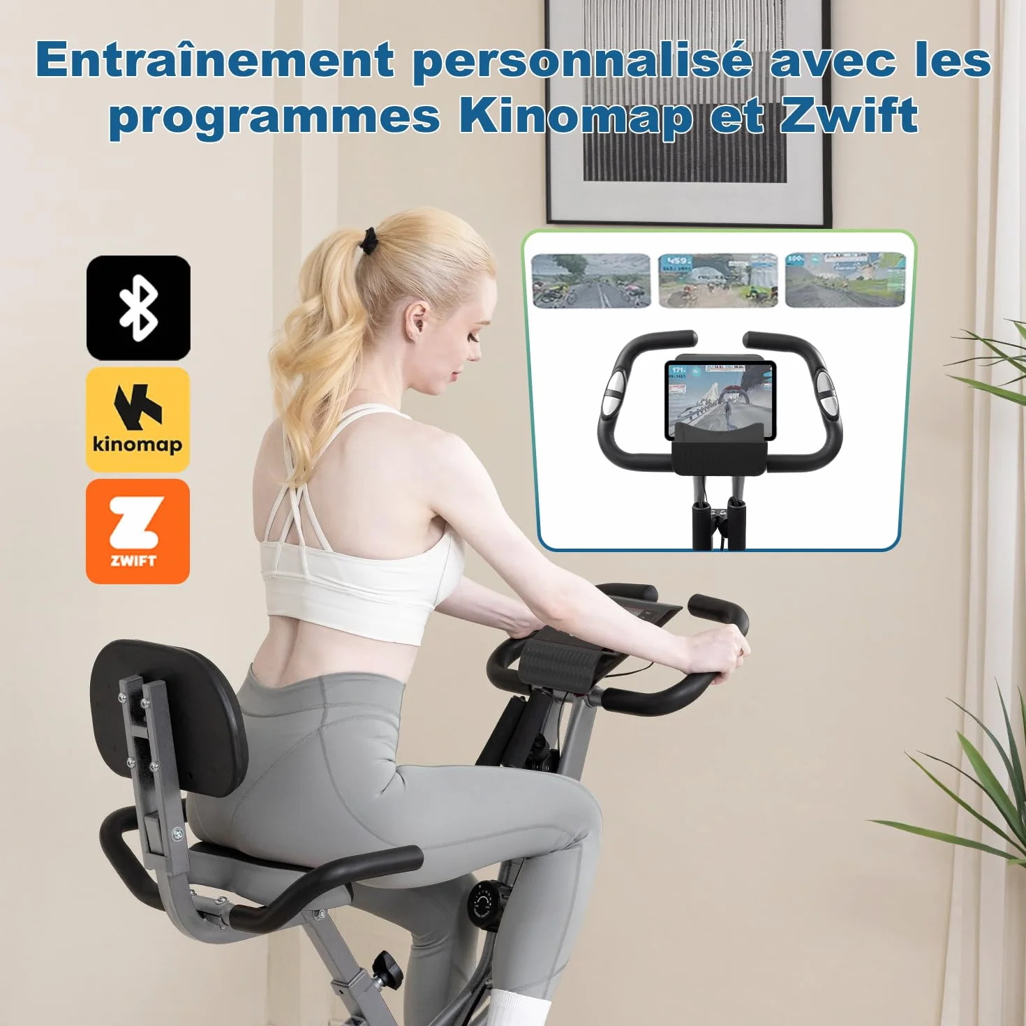 Vélo d'appartement pliable résistance magnétique réglable 10 niveaux vélo stationnaire droit incliné