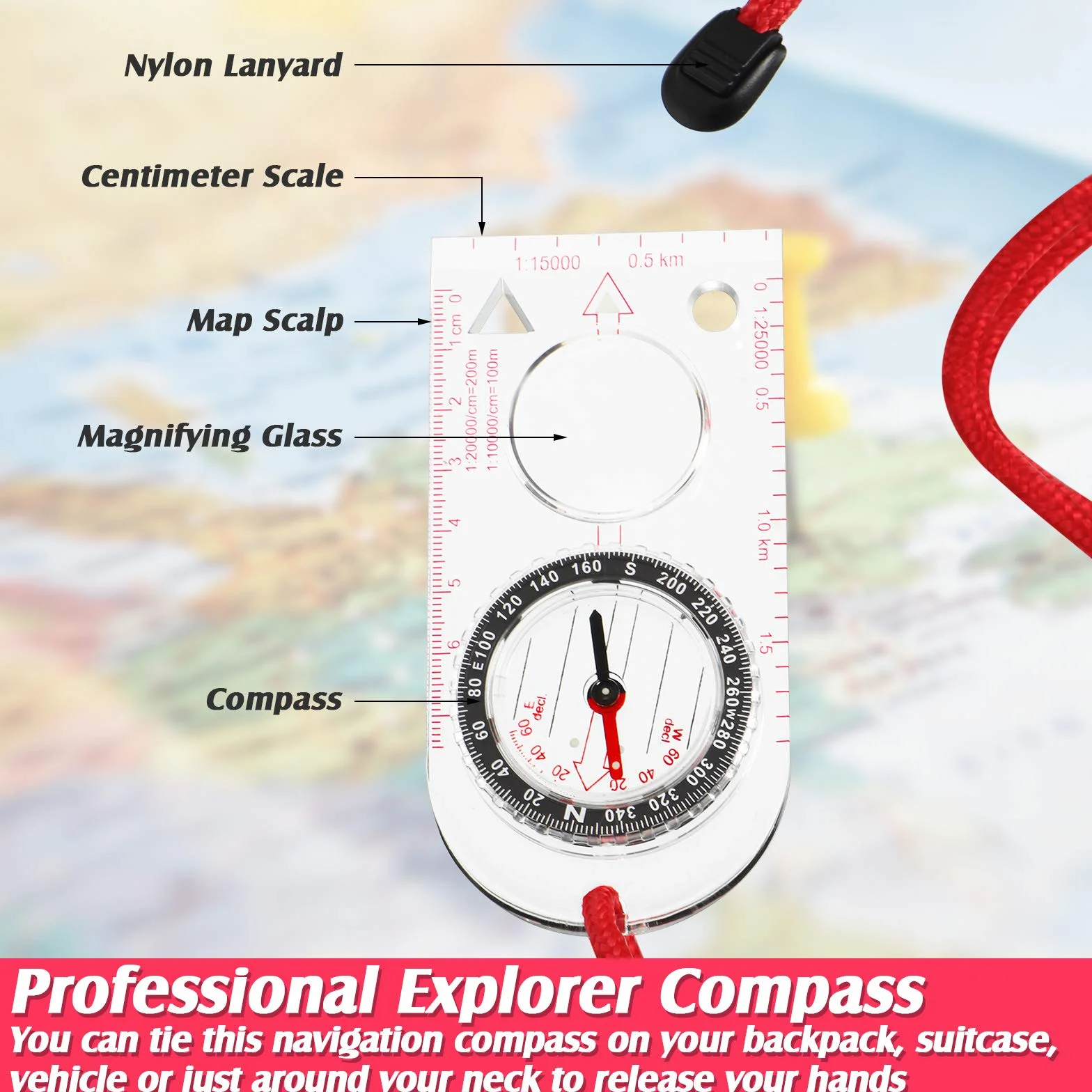 Boussole de Navigation avec Déclinaison Réglable pour Randonnée et Survie