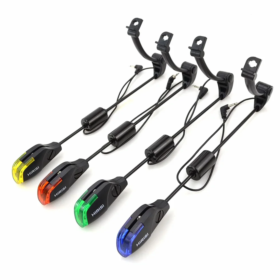 Hirisi Lot de 4 detecteur de Touche Peche Carpe Siège de Base Amovible pour indicateur de Morsure alarmes pêche Carpe lumière LED Rouge/Jaune/Bleu/Vert